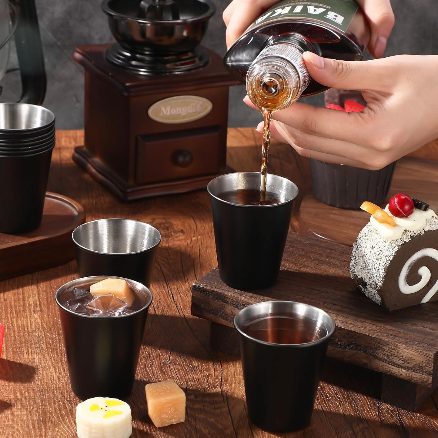 Lallisa 100 Pcs 2 oz Stainless Steel Shot Glasses Metal Cups Small Unbreakable Shot Glass for Espresso Whiskey Bar Home Restaurant Camping Barware Gift (Black)