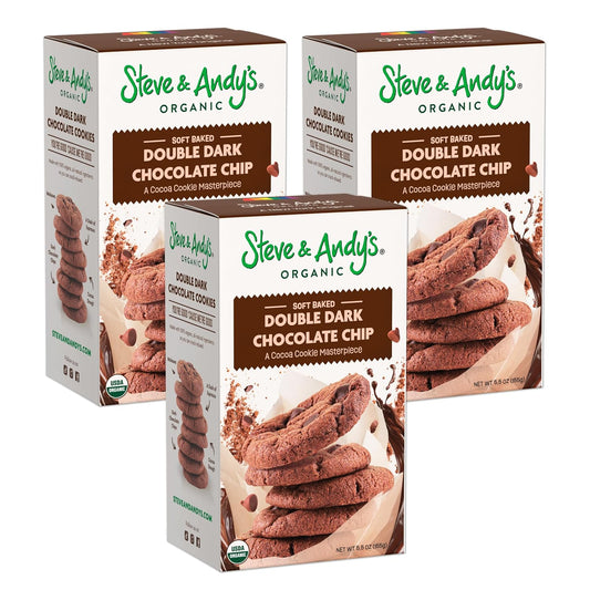 Steve & Andy’s Deliciously Induldent Soft Bake Double Dark Chocolate Chip Cookies – Organic, Gluten Free, Non-Gmo, Nut Free, Wheat Free, Soy Free – 16.5 Oz, 3 Boxes (30 Cookies)