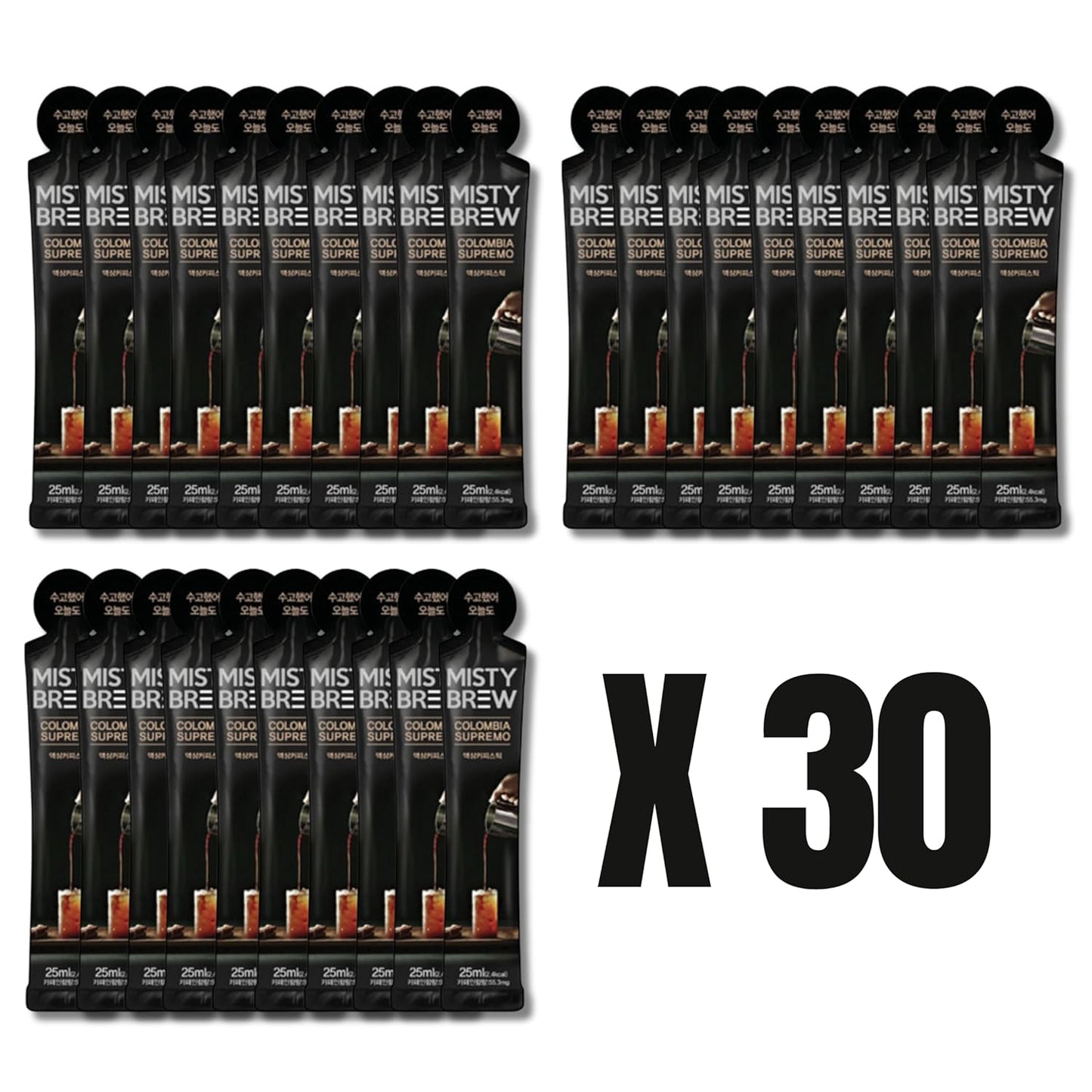 Cold Brew Coffee Concentrate liquid, Single Serve Coffee Sticks, MistyBrew, Imported from Korea, Premium coffee (30 sticks, Supremo)