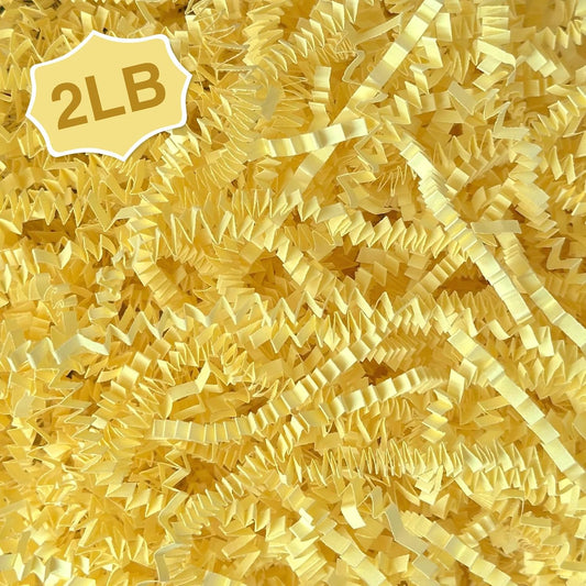 2 LB Crinkle Paper Shred Filler for Bag Gift Box Basket Paper Shreded Stuffing Decoration for Holiday Party (Light Yellow)
