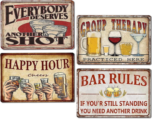 Funny Bar Signs For Home Bar Decor Bar Rules Tin Signs Vintage Happy Hour Sign Man Cave Decorations Coffee Pub Wall Art Poster 4 Pieces Metal Sign