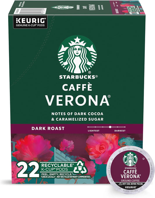 Starbucks K-Cup Coffee Pods, Dark Roast Coffee, Caffè Verona For Keurig Coffee Makers, 100% Arabica, 1 Box (22 Pods)