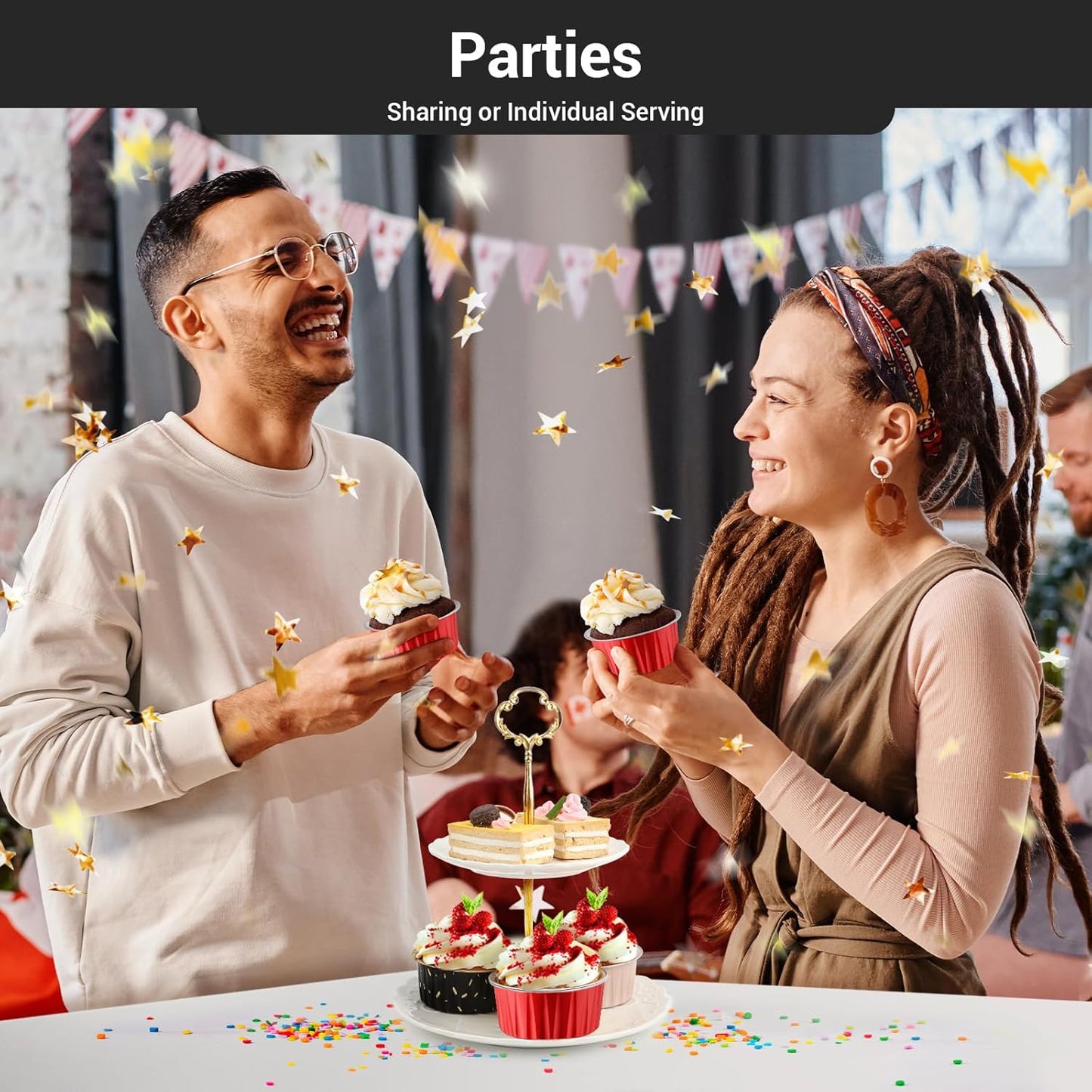 EUSOAR Mini Cake Pans with Lids, 200pcs 5oz Disposable Foil Cups with Lids for Creme Brulee Flan Cheesecake Dessert, Mini Aluminum Baking Mold Container for Wedding Party Single Serving Holiday