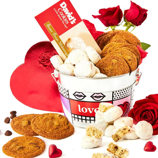 David’s Cookies Thin Crispy Cookies and Butter Pecan Meltaways Gift Bucket - Delicious Gourmet Food Gift For Her, Him and Family 1.3Lbs