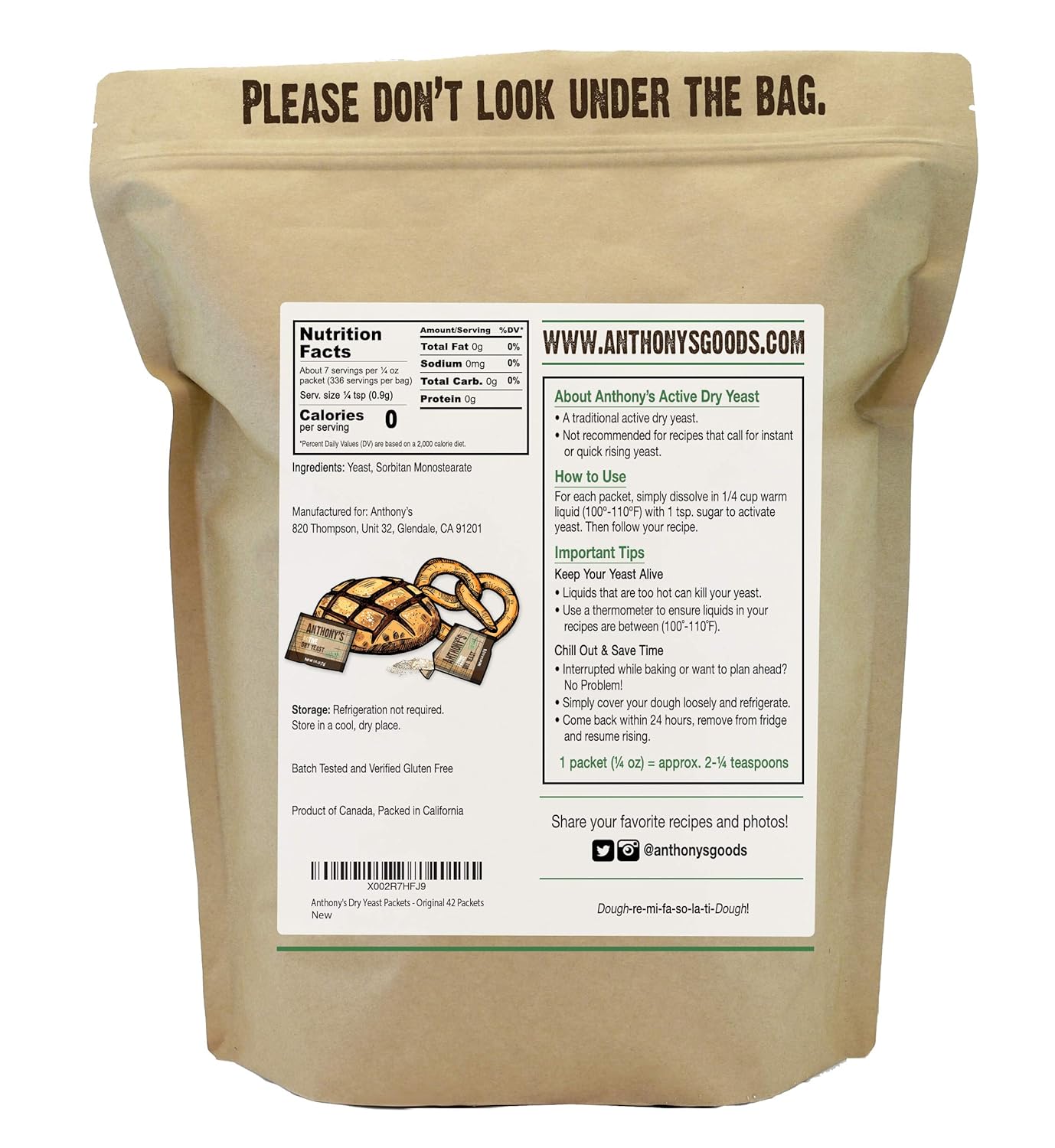 Anthony's Active Dry Yeast Packets, Contains 42 Individual Packets, Gluten Free