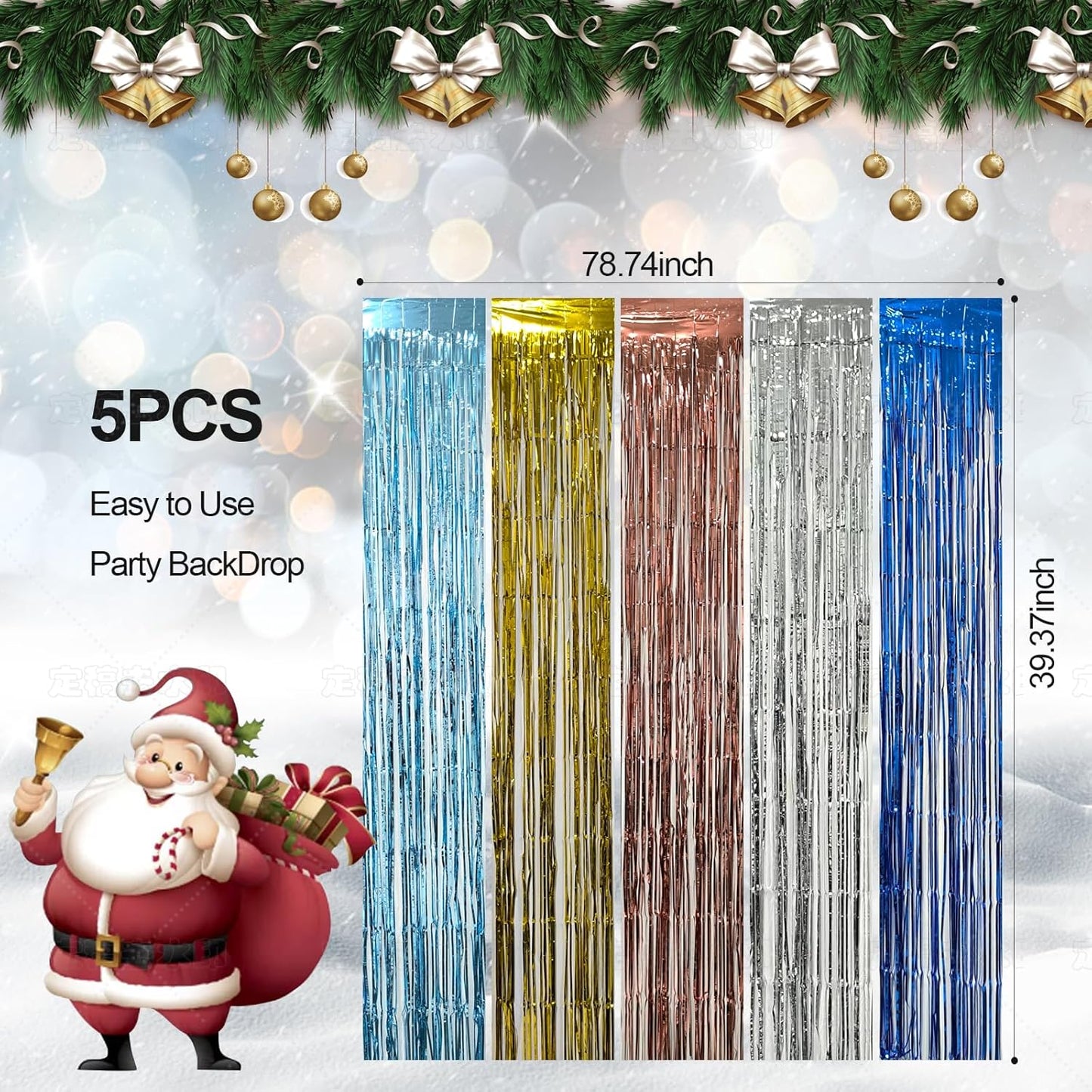 10 Pack Gold Foil Curtain Backdrop Metallic Tinsel Foil Fringe Curtains Photo Booth Props for Birthday Wedding Engagement Bachelorette Christmas Holiday Celebration Party Decorations Supplies