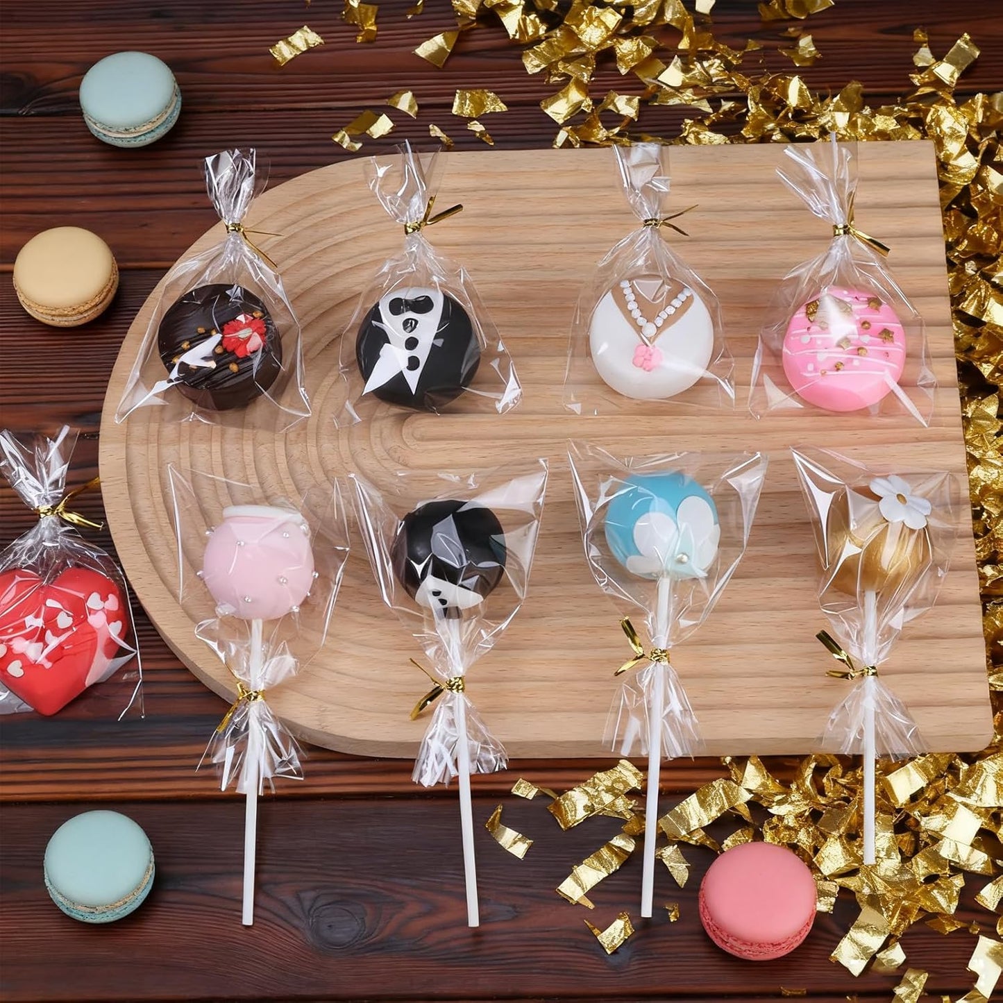 ROSPAKTEK 200 Pcs Cellophane Treat Bags 3x5 Inch with 200 Twist Ties - OPP Plastic Cake Pop Bags for Lollipop, Candy, Chocolate, Cookie Wrapping & Buffet