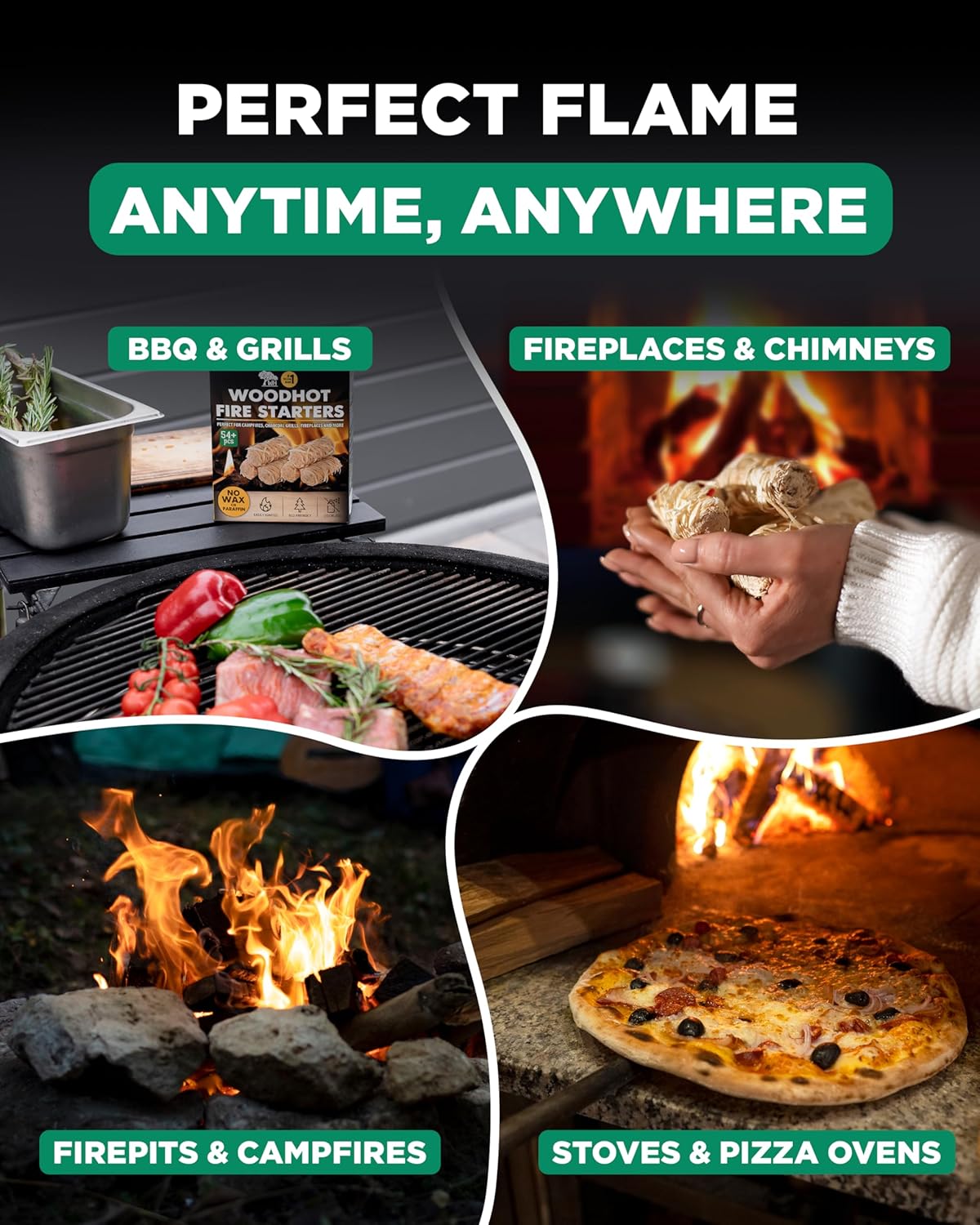 WH 370 pcs Natural Fire Starters for Indoor Fireplace - 10lb Large Box - Long-Burning Charcoal Starters - Odorless Firestarters for Wood Stove, Chimney, Campfires & Grill - Quick Ignite