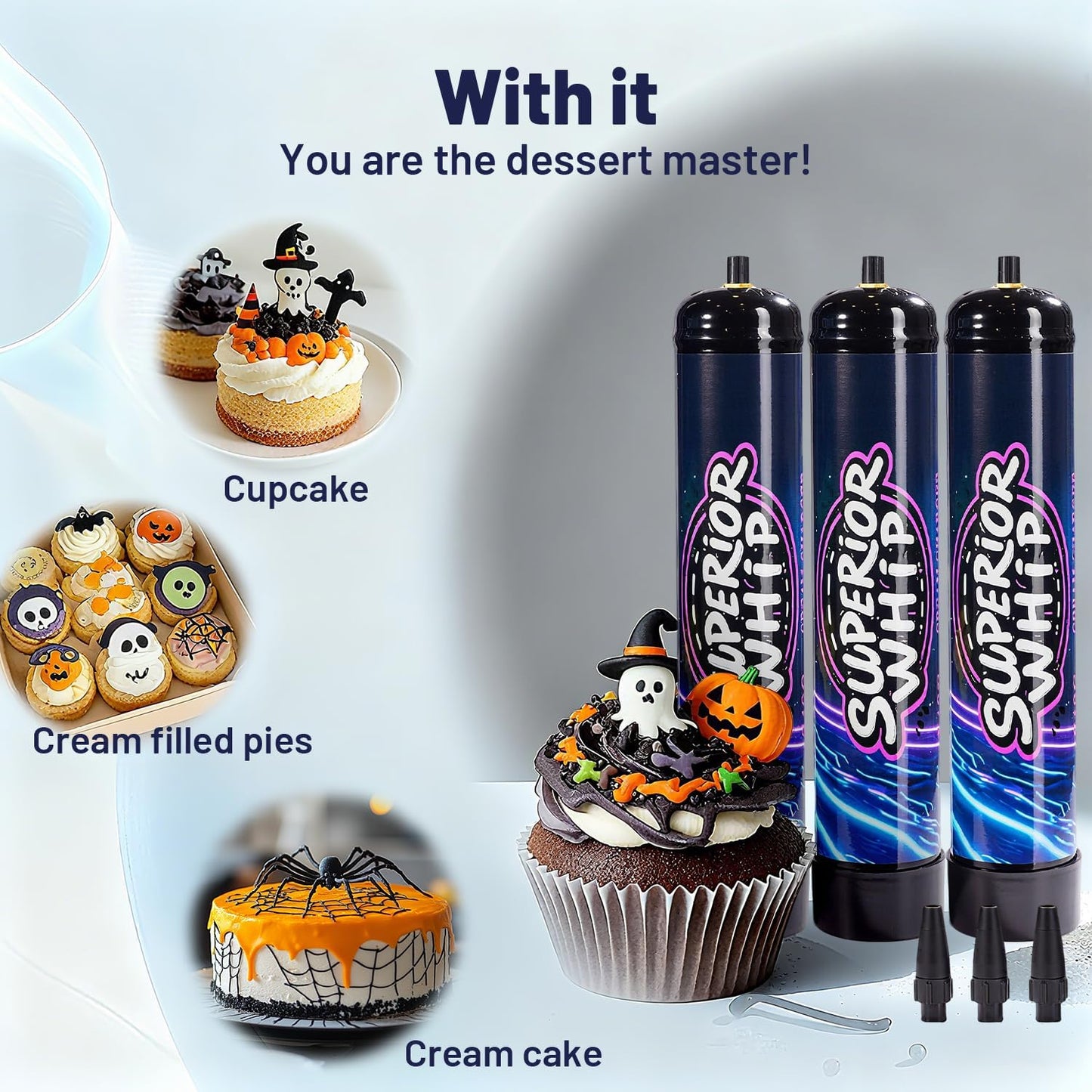 Whipped Cream Charger 740g, Whip Cream Charger Cartridges Whip Cream Charger Cylinder Food Grade Original Flavor (Nozzle Included) 3-Pack