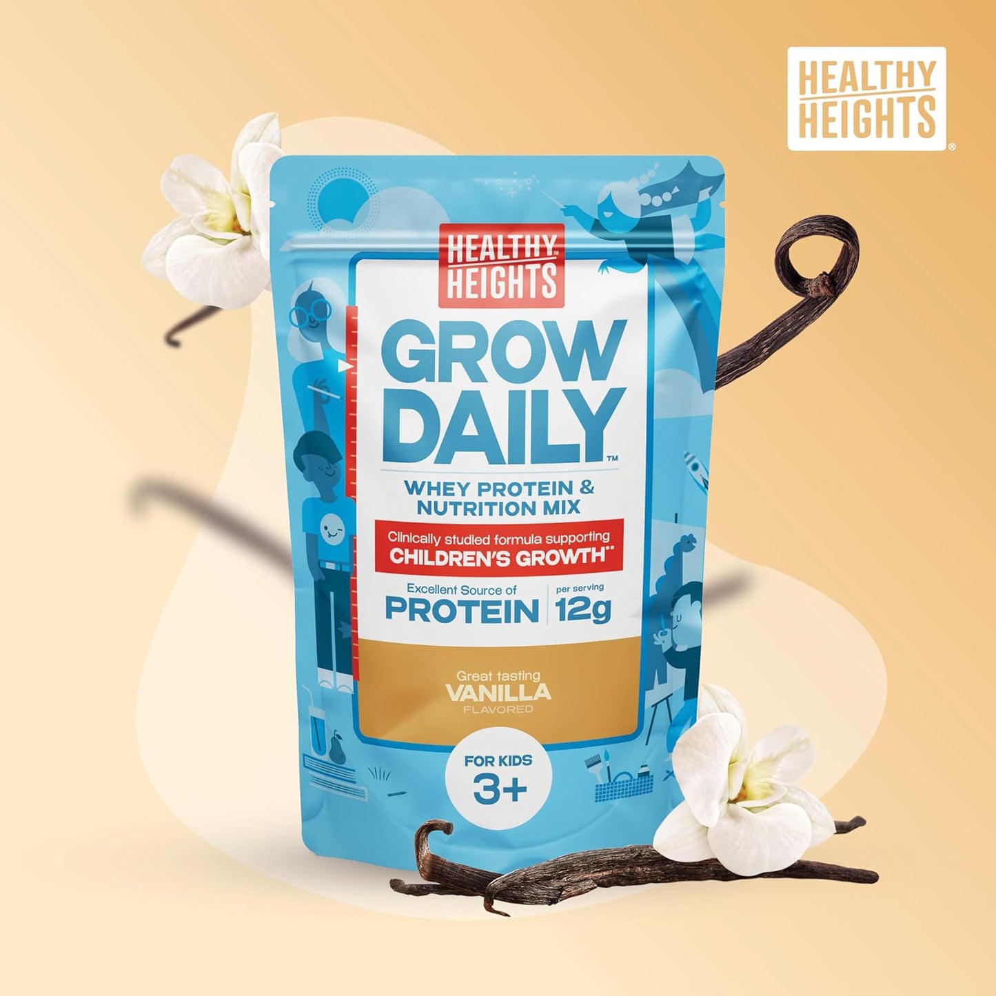 Healthy Heights Grow Daily Kids Protein Drink Mix (Vanilla) - High Protein Shake for Kids 3+