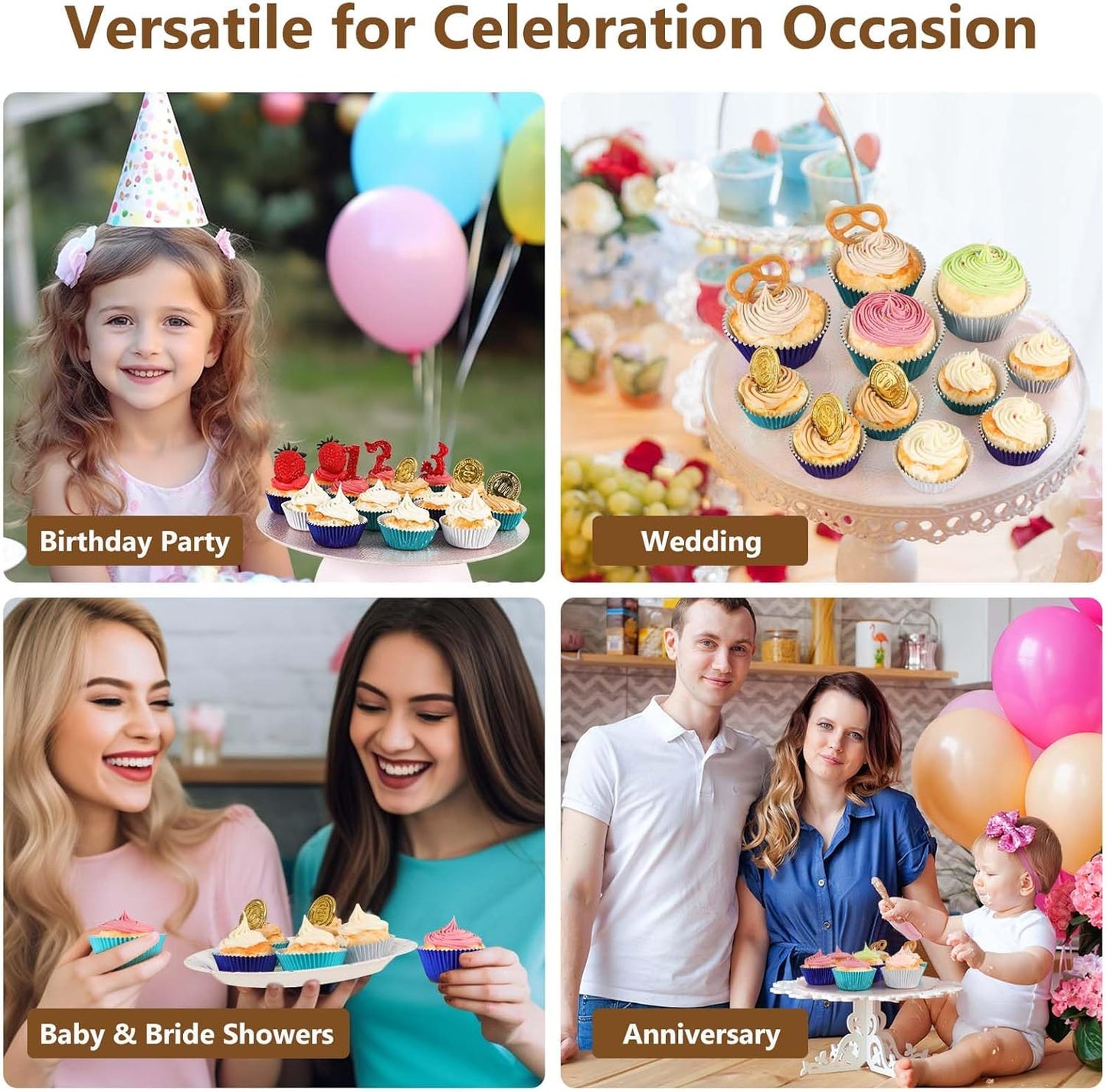 Gifbera Mini Foil Cupcake Liners Metallic Wrappers Muffin Baking Cups 300 Count, Navy Blue