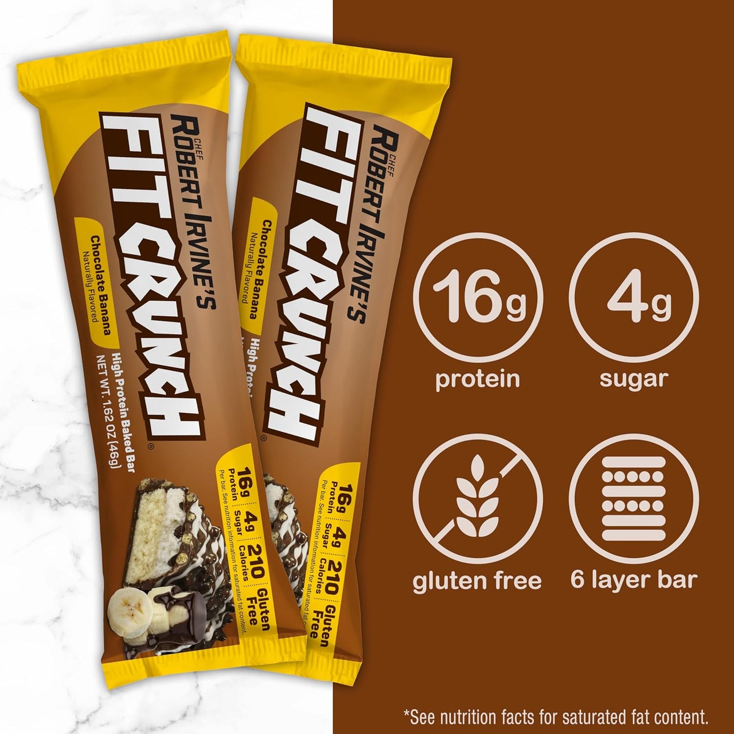 FITCRUNCH Snack Size Protein Bars, 6-Layer Baked Bar, 4g of Sugar, Gluten Free & Soft Cake Core (9 Bars, Chocolate Banana)
