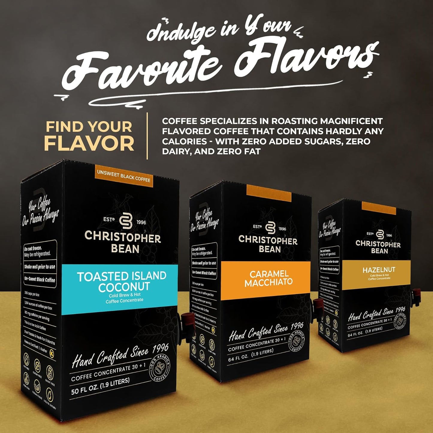 Christopher Bean Coffee - 396 servings, 30 to 1 Blend Bag in Box Liquid Instant Coffee or Cold Brew Coffee Concentrate - Hot or Iced Coffee - Toasted Island Coconut