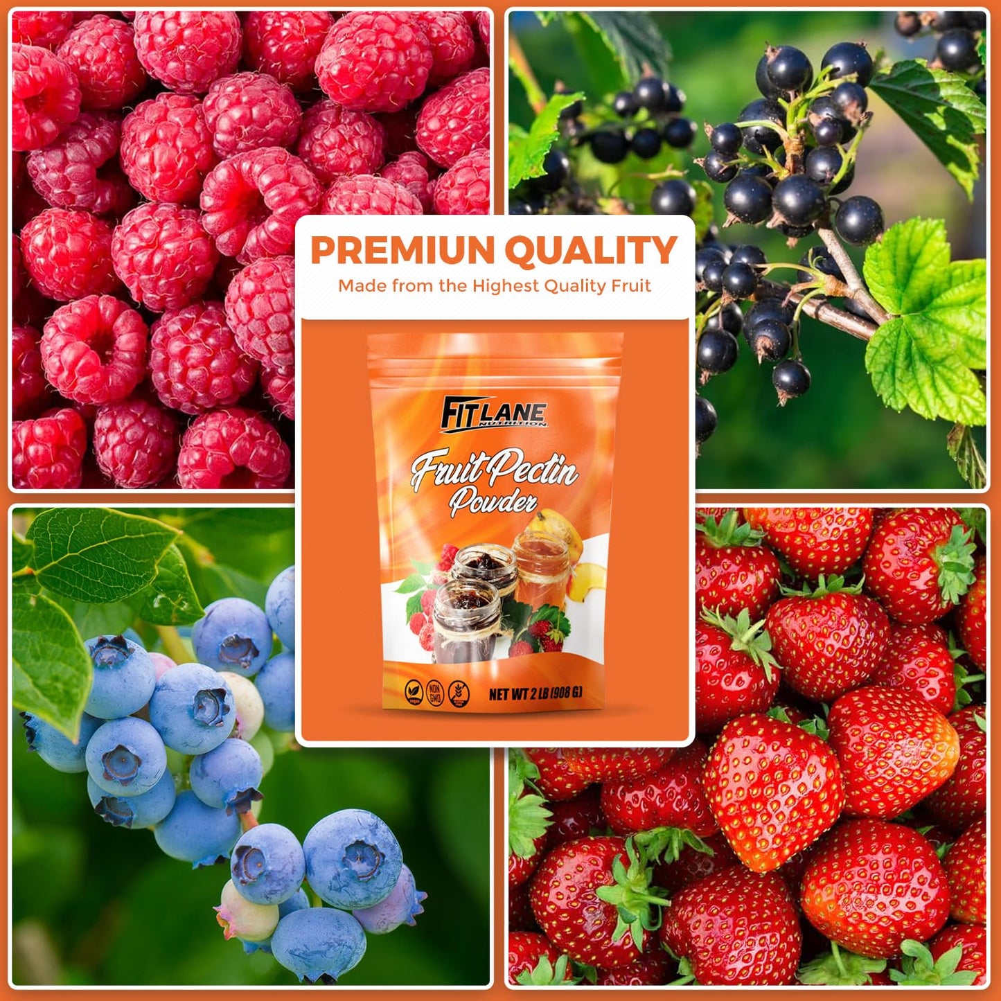 Fruit Pectin Powder 2 lbs - For Canning Jams and Jellies - Natural, Vegan and NON-GMO - Premium Bulk Ingredient Mix - Great for Apple Pie Filling - By Fit Lane Nutrition - Value Size Bag