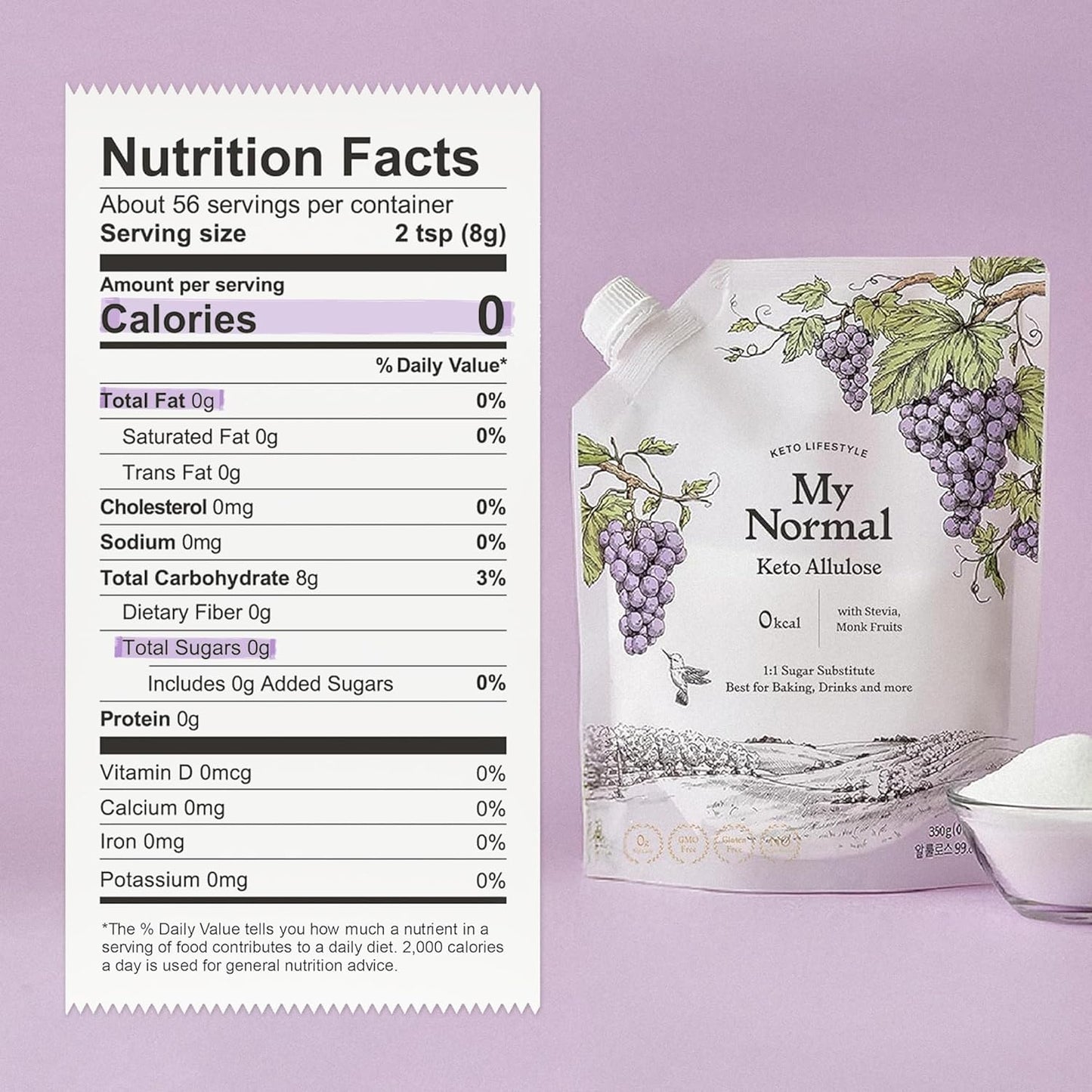 My Normal Keto Powdered Allulose 16oz - Allulose, Monk Fruit & Stevia Blend, 99.8% Allulose, 1:1 Sugar Substitute, Non GMO, Gluten Free, Zero Calorie Sweetener - 0g Net Carb, No Sugar