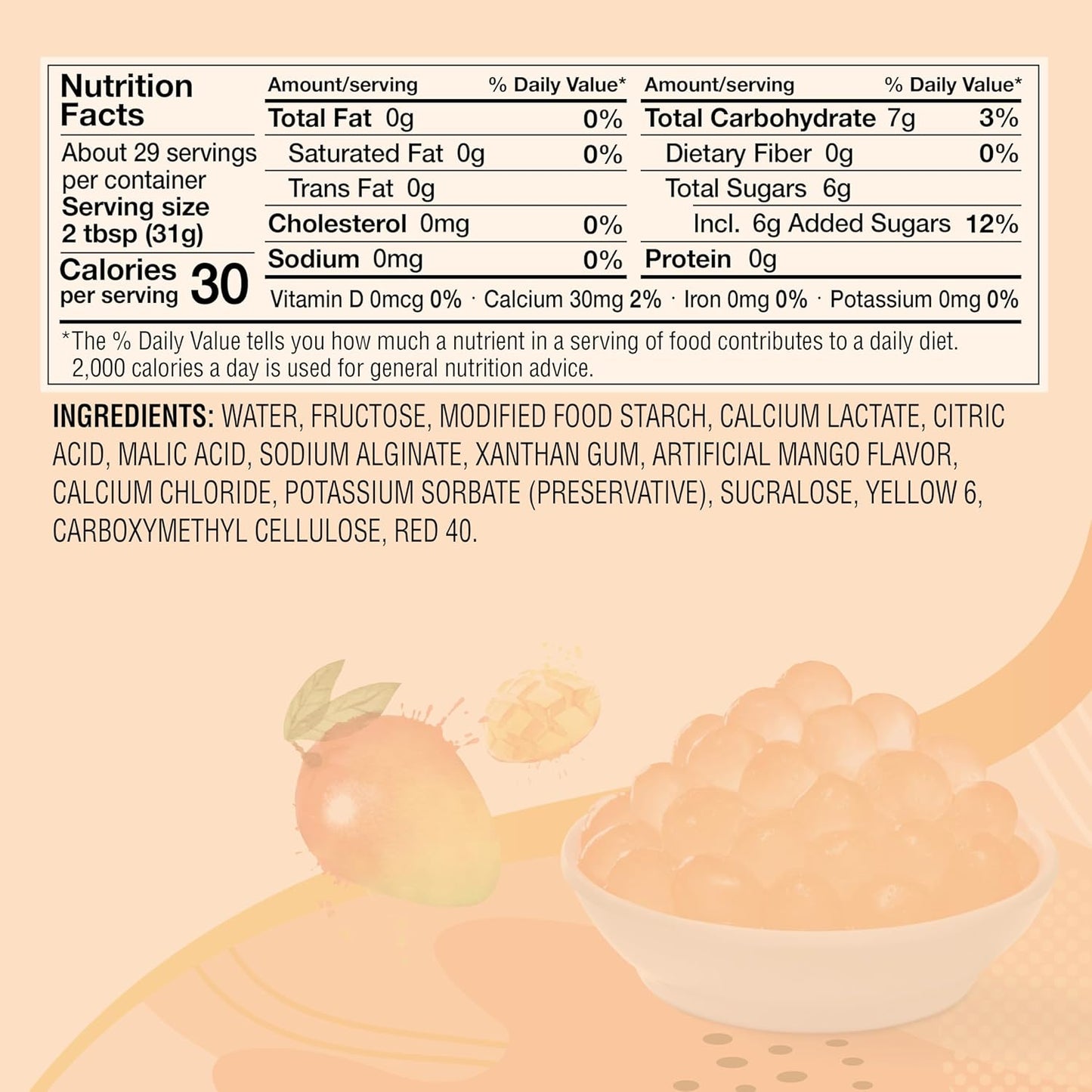 J WAY Bursting Popping Mango Boba Pearls, Mango Syrup, Non-Dairy, Fat-Free Popping Tapioca Boba for Beverages, Sweets, Ice Cream (2LB, 1 Pack)