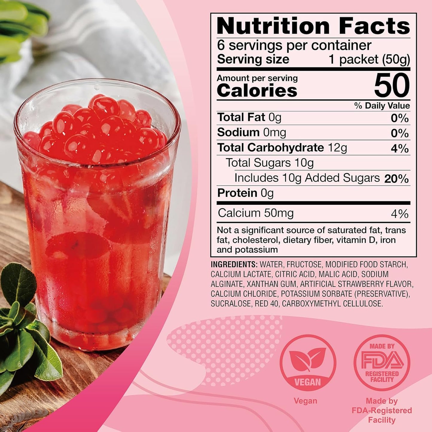 J WAY Bursting Popping Strawberry Boba Pearls, Strawberry Syrup, Non-Dairy, Fat-Free Popping Tapioca Boba for Beverages, Sweets, Ice Cream, 1.8oz (Pack of 6)