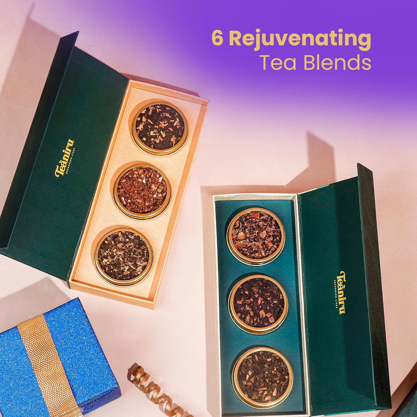 Teaniru, Gourmet Tea Collection – 6 Flavored Loose Leaf Set | 100% Pure Leaf with Real Ingredients | Gluten Free Tea – Brew it Hot or Cold, Serves up to 200 Cups | Gourmet Gift Sets | Thanks Giving