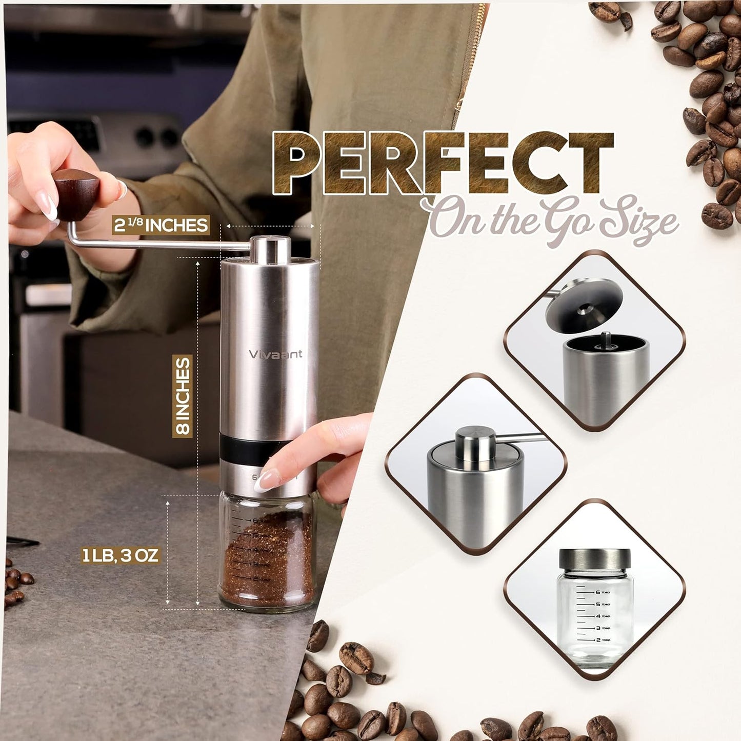 Coffee Grinder Manual Capacity 32g - Stainless Steel Conical Burr Coffee Grinder Hand, Manual Coffee Grinder Espresso with Adjustable Settings, Portable Coffee Bean Grinder for French Press