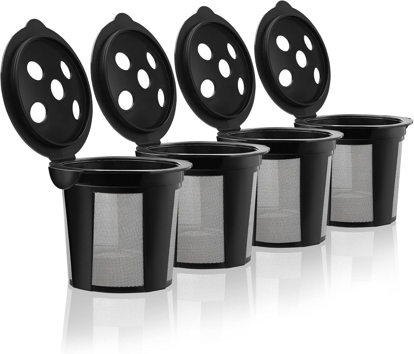 4 Reusable K Cups for Keurig K Supreme, K Supreme Plus, K Slim with Multistream Technology, K-Duo Hot & Iced - 4 Black Refillable Kcups Coffee Filters for Keurig Coffee Makers