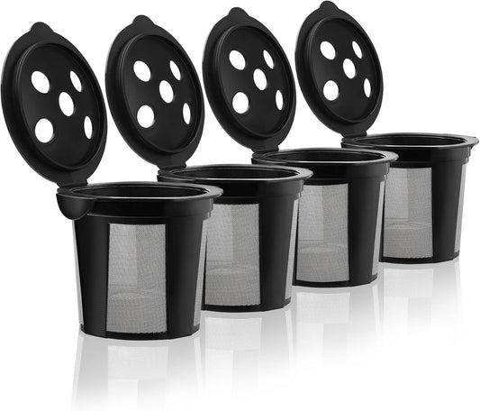 4 Reusable K Cups for Keurig K Supreme, K Supreme Plus, K Slim with Multistream Technology, K-Duo Hot & Iced - 4 Black Refillable Kcups Coffee Filters for Keurig Coffee Makers