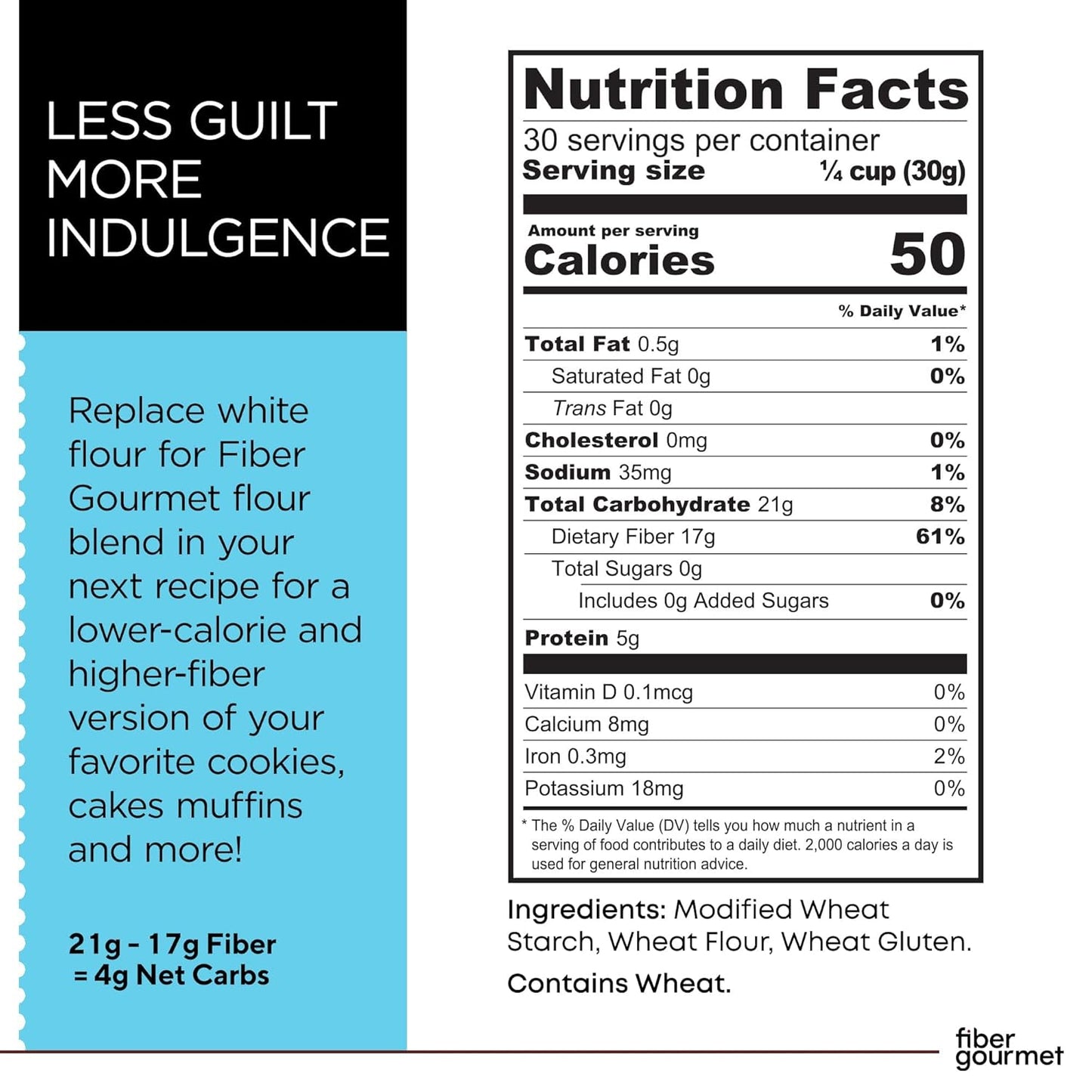 Fiber Gourmet Low Net Carb Flour Blend - Keto Friendly All-Purpose Baking Flour with 55% Fewer Calories, 81% Fewer Net Carbs, 17g Fiber, Non-GMO Vegan - 32 Ounce (pack of 2)