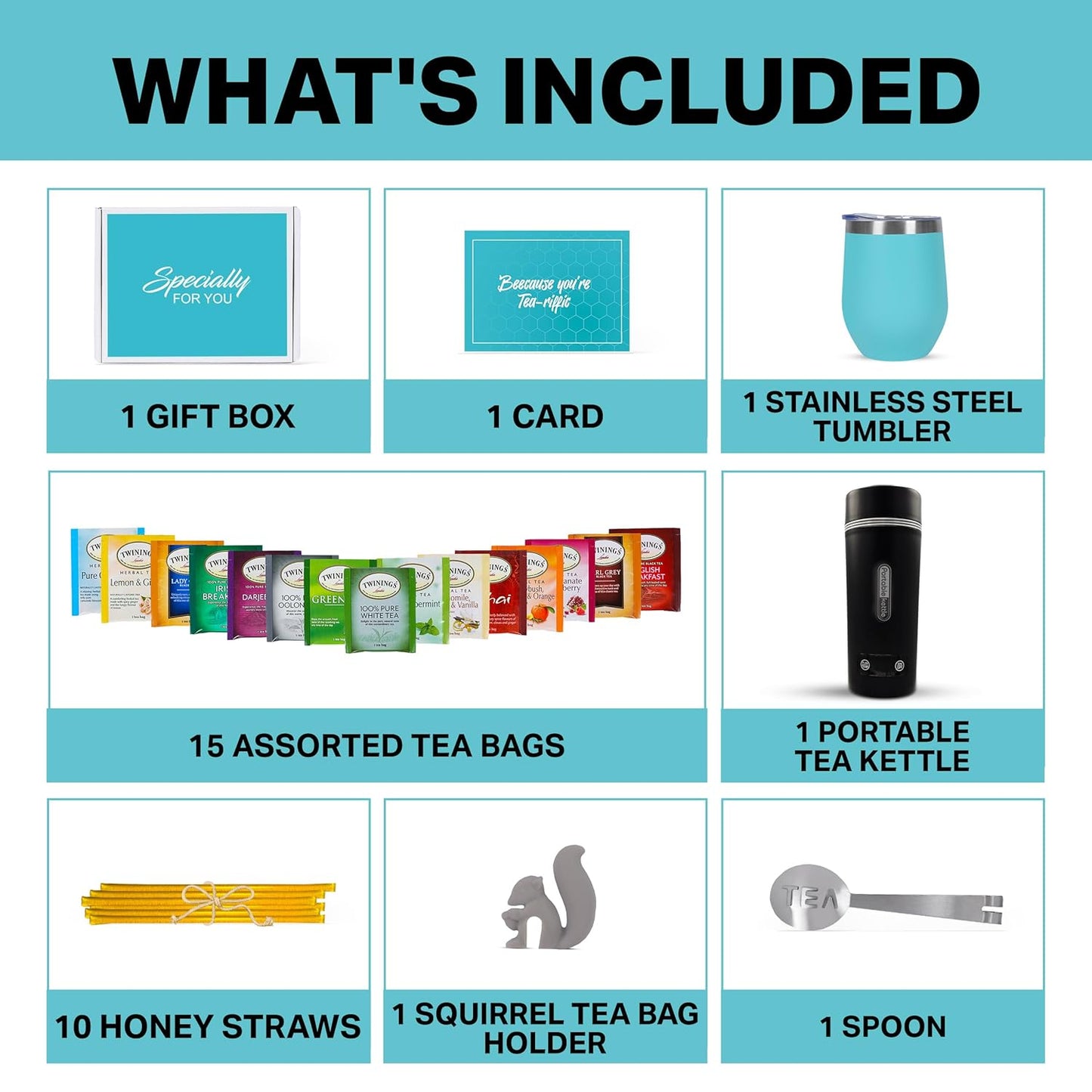 Gift Set with Kettle – 31-Piece Sampler for Tea Lovers with Insulated Mug, Gourmet Blends & Accessories (Twning Tea)