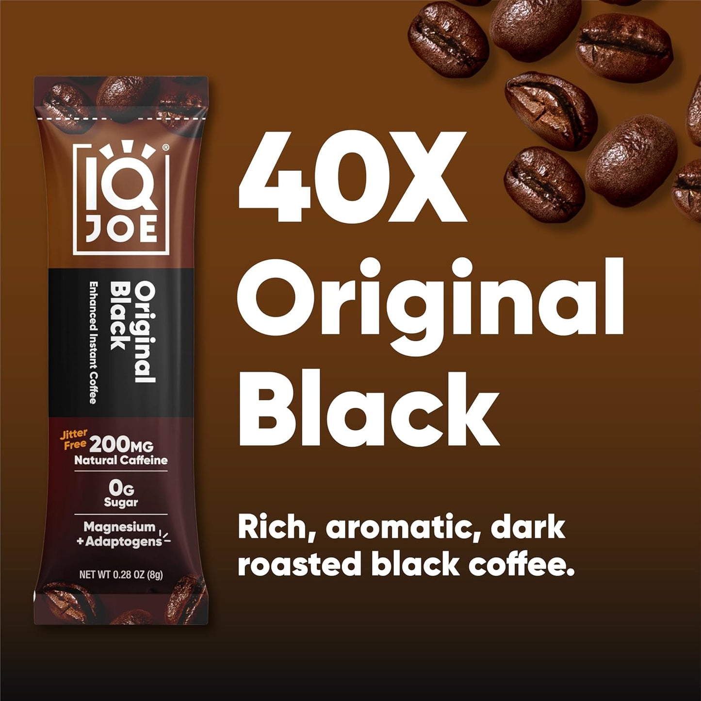 IQJOE Mushroom Coffee Packets (40 Servings) Lion’s Mane, Magtein Magnesium, Antioxidants, Adaptogens - Original Black - Instant Coffee for Focus, Clarity, Mood, Energy Boost - Sugar Free, Keto, Vegan