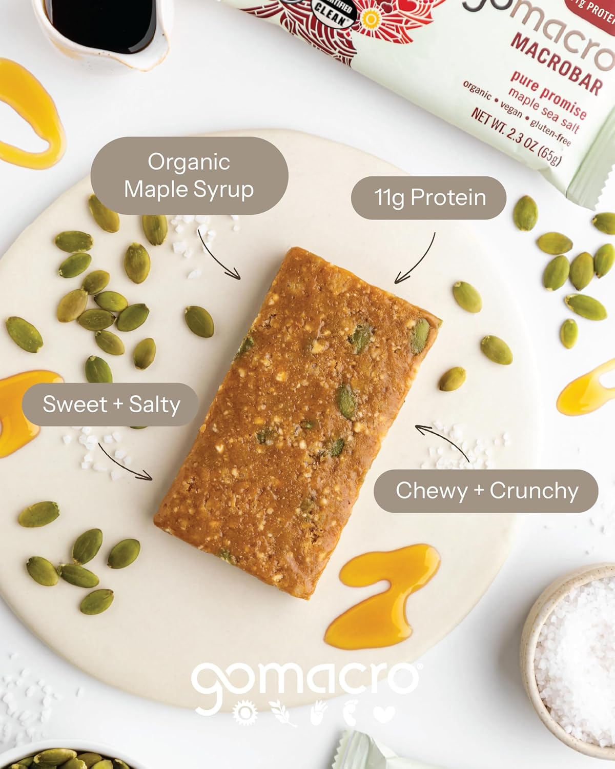 GoMacro MacroBar Organic Vegan Protein Bars - Maple Sea Salt (2.3 Ounce Bars, 12 Count)