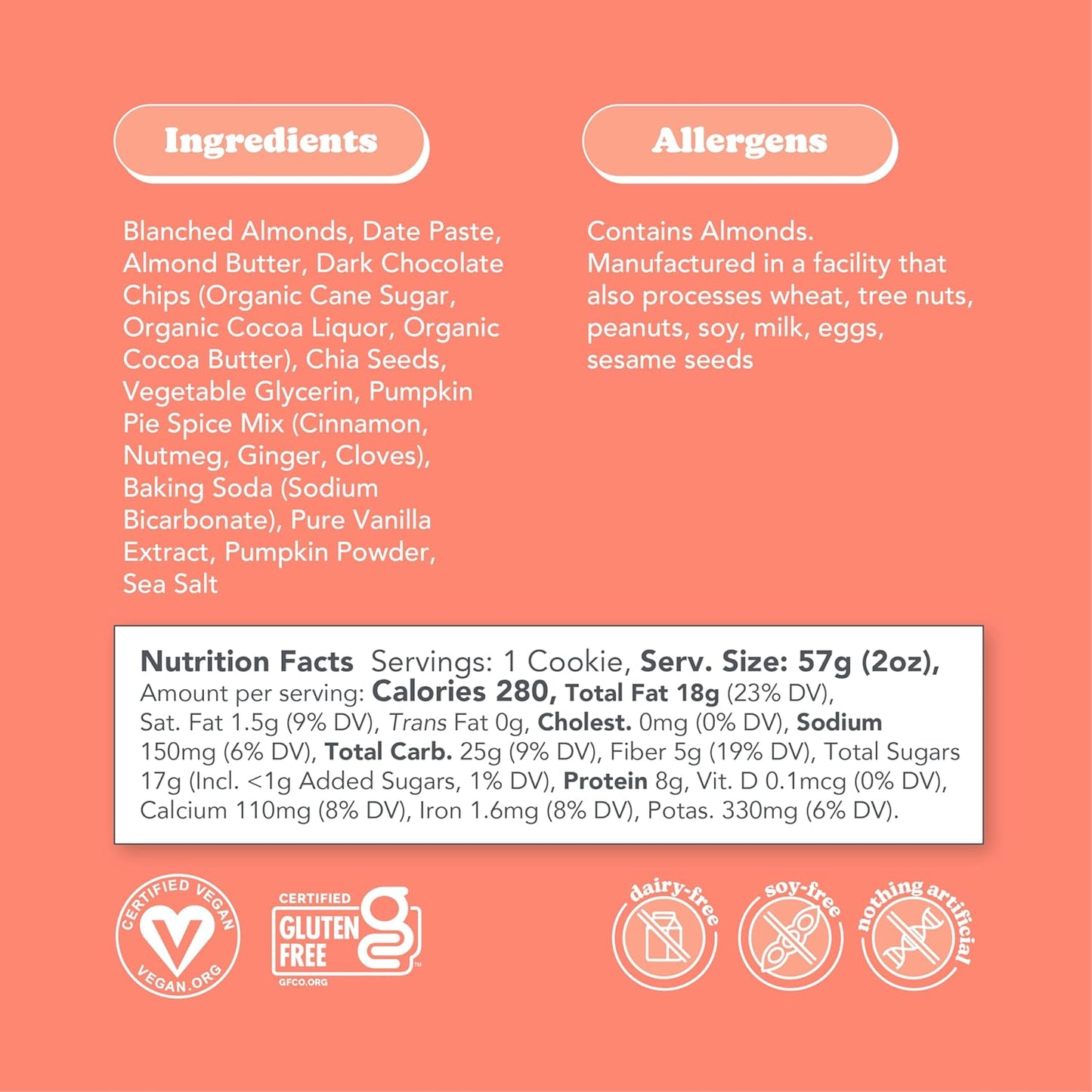 Love + Chew Tasty, Gluten Free Cookies - Pumpkin Chip 10 Count - Vegan - Healthy, Paleo, Non GMO Snacks - Individually Wrapped, Soft Baked Cookies - Made from High Protein Almonds - 2 Ounce Each