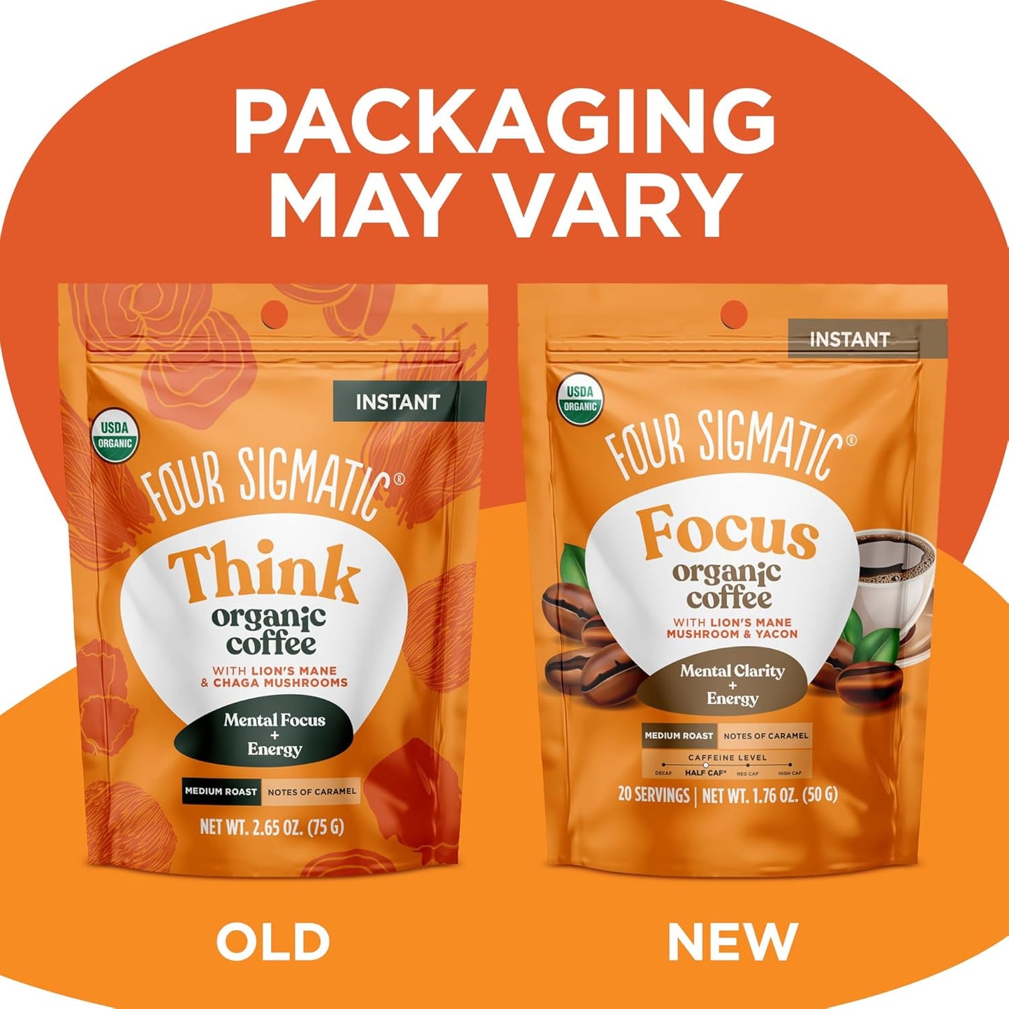 Four Sigmatic Organic Mushroom Coffee | Instant Mushroom Coffee Mix with Lion's Mane, Chaga and Rhodiola for Better Focus and Immune Support | 30 Serving Bag