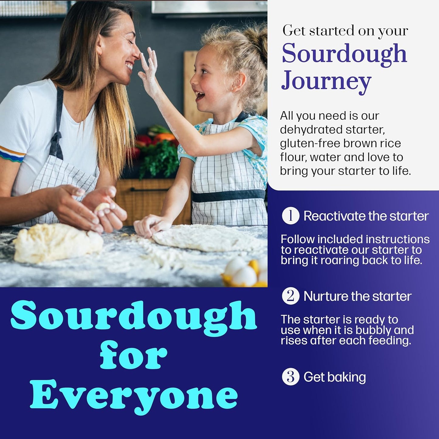 Gluten Free Sourdough Starter - 100+ Year Old Dehydrated Heirloom Style Sourdough Starter Kit for Sourdough Bread, Pizza, Buns, Pancakes, Muffins | Easy to Use | Beginner Friendly