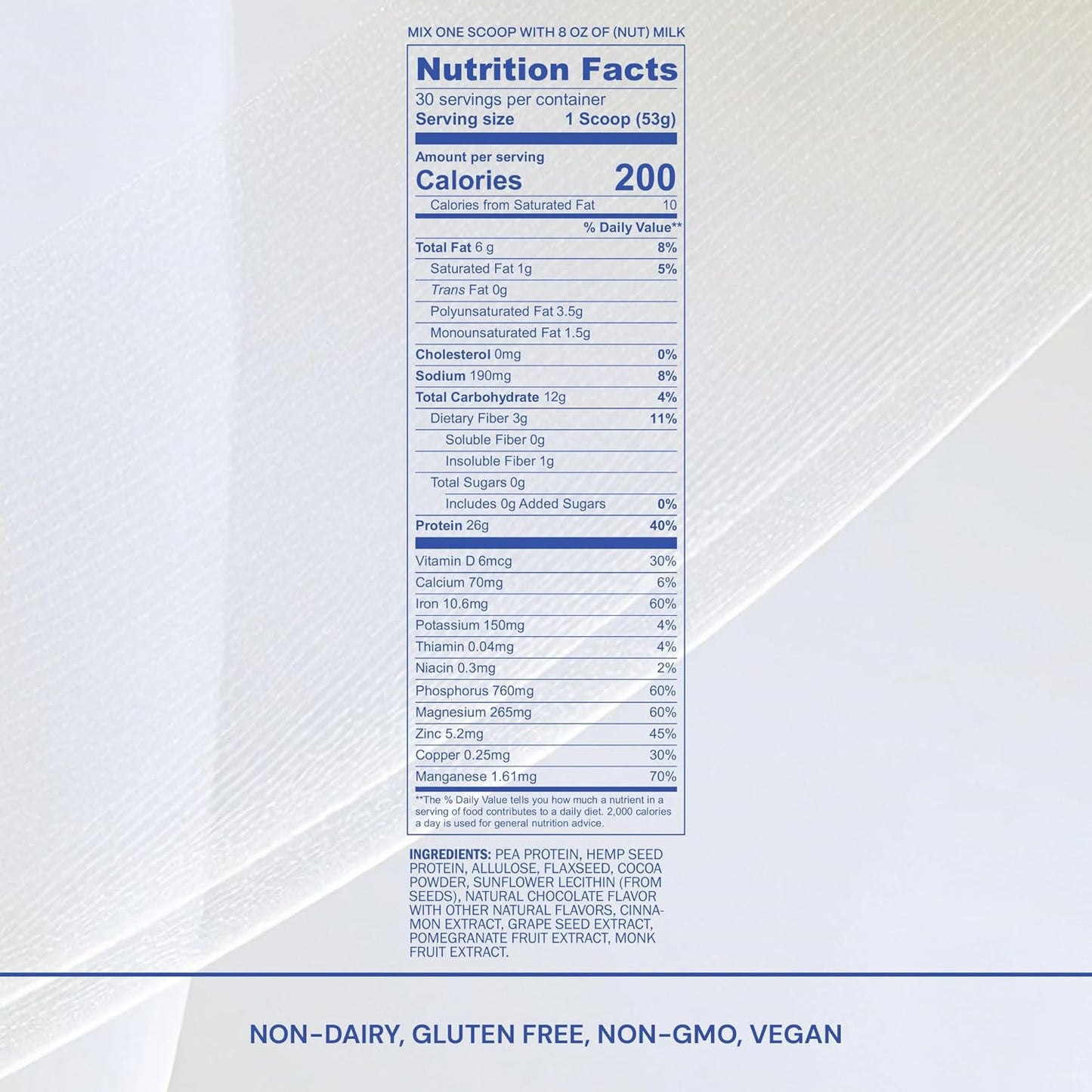 Blueprint Bryan Johnson Chocolate Protein Powder – Vegan Plant-Based Supplement with Cocoa Powder – Clean Ingredients – 26g Protein per Serving – Non-GMO – 30 Servings