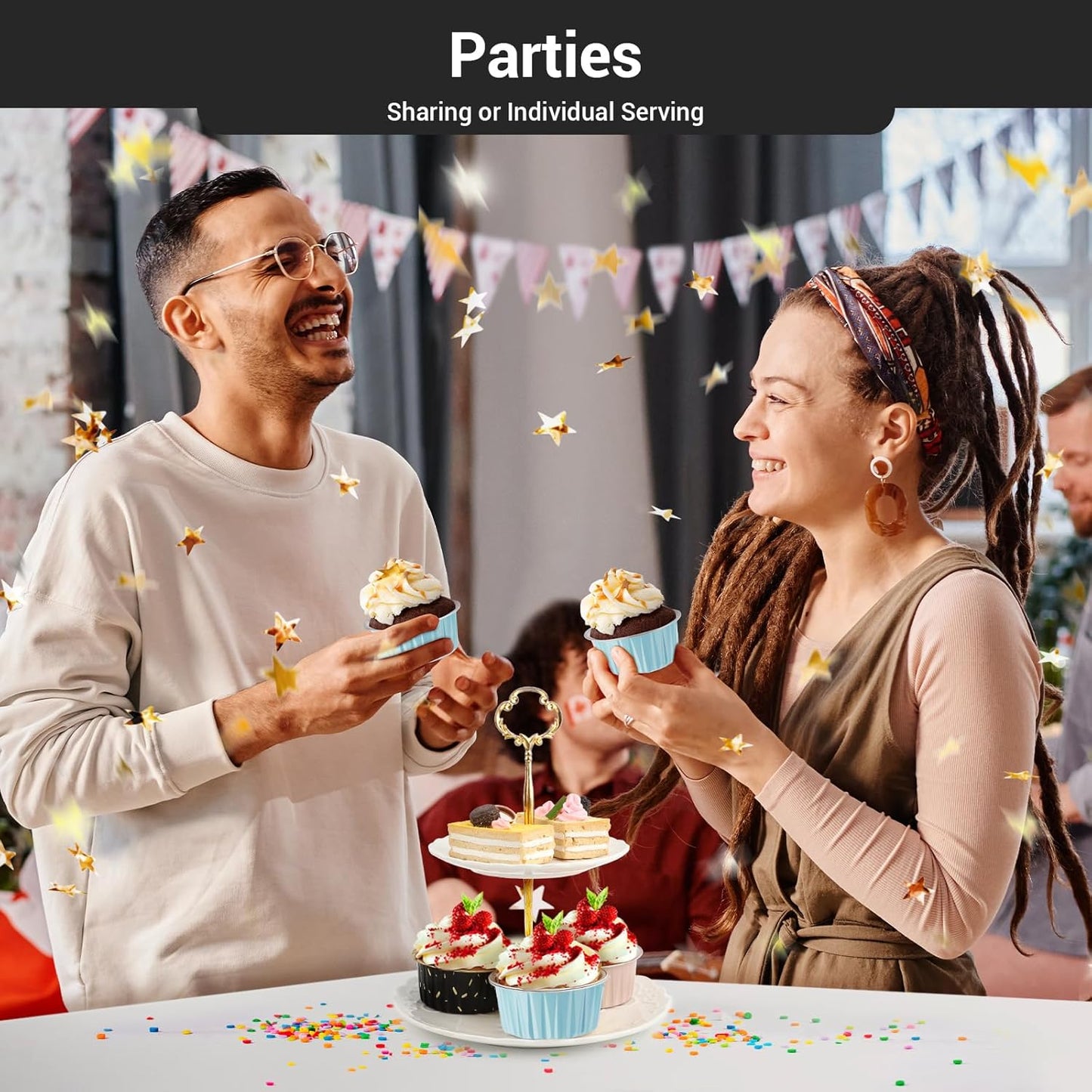 EUSOAR Disposable Ramekins with Lids, Lake Blue 25Packs 5oz Aluminum Foil Mini Muffin Liners, Dessert Cheesecake Pan Creme Brulee Cupcake Ramekins Containers for Catering Gathering Club Wedding Party