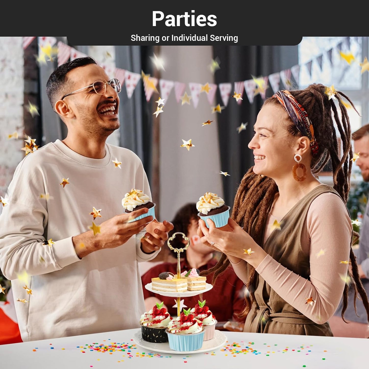 EUSOAR Aluminum Cups with Lids, 50pcs 5oz 125ml Foil Cupcake Baking Cups, Muffin Liners Cups with Lids, Disposable Foil Ramekins Pans, Aluminum Foil Cupcake Holders