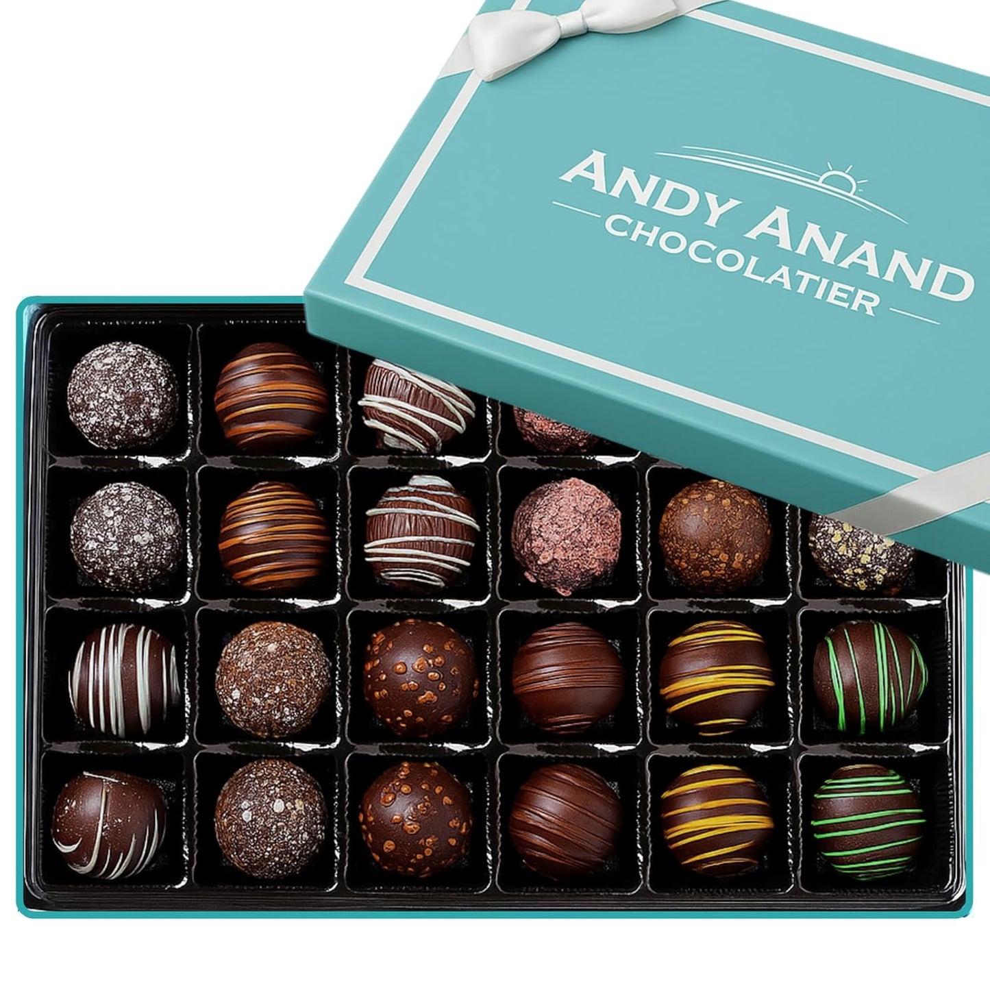 Andy Anand Chocolatier Luxurious Dark Chocolate Truffles Gift Box - Handmade Gourmet Chocolate Assortments, Gluten Free chocolate Perfect_gifts for her & for birthday Gifts & wedding gifts (24 Pcs)
