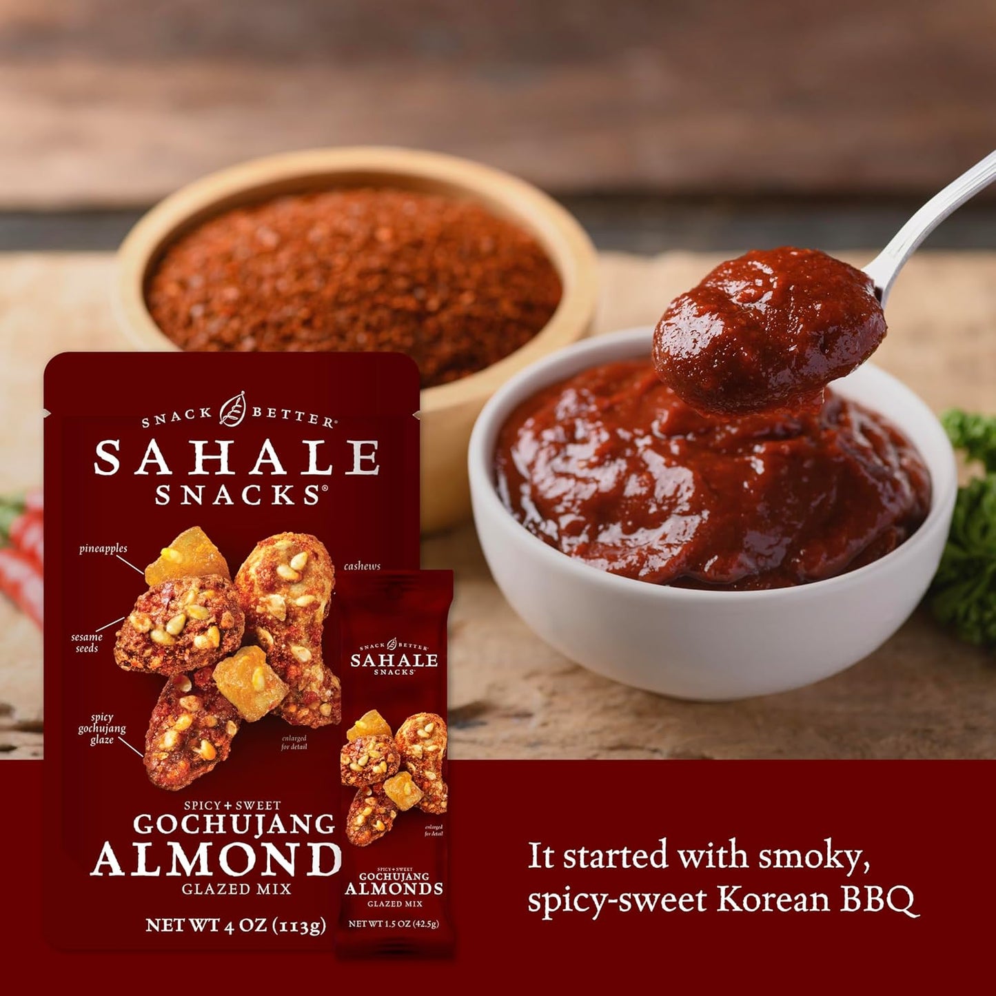 Sahale Snacks Gochujang Almonds Glazed Mix, Kosher, Gluten Free, 4 Ounce (Pack of 6)