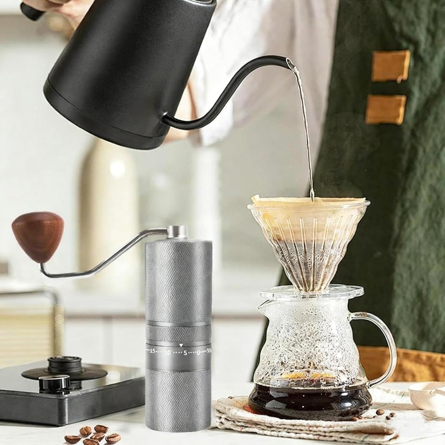 Manual Portable Coffee Grinder with 7 Star Conical Burr, 60 Clicks External Adjustment Full-Metal Coffee Grinder for Coffee Bean Grinder for Espresso, French Press, Travel, Camping, Home & Office Use
