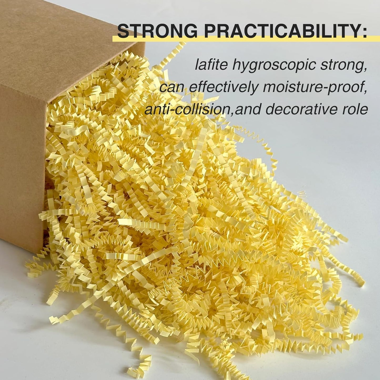 2 LB Crinkle Paper Shred Filler for Bag Gift Box Basket Paper Shreded Stuffing Decoration for Holiday Party (Light Yellow)