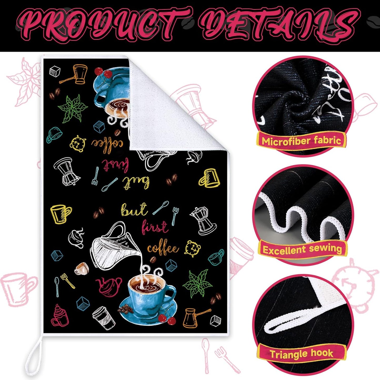 Ferraycle 4 Pieces Kitchen Dish Cloths Coffee Kitchen Hand Towels Absorbent Tea Towels 24 x 16 Inches, Coffee Lover Gift Bar Decorative Dish Cloths Rags, for Farmhouse(Bright,Tea Time)