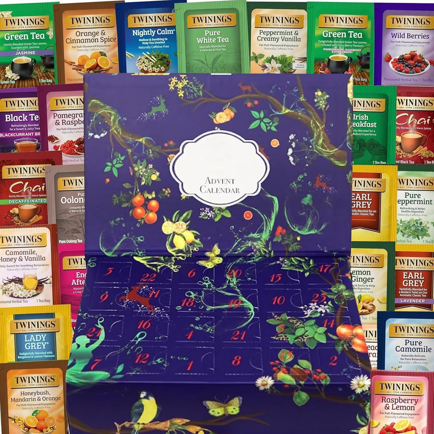 Twinings Gift Advent Calendar Box, Tea Bags Sampler Assortment Variety Pack (24 Count) 24 Different Flavors for Her Him Women Men Tea Lovers Couples Family Friends Coworkers