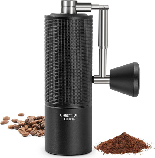 TIMEMORE Chestnut C3S PRO Manual Coffee Grinder, Stainless Steel S2C Conical Burr Coffee Grinder, Hand Coffee Grinder with Foldable Handle, Adjustable Grind Setting for Espresso to French Press, Black