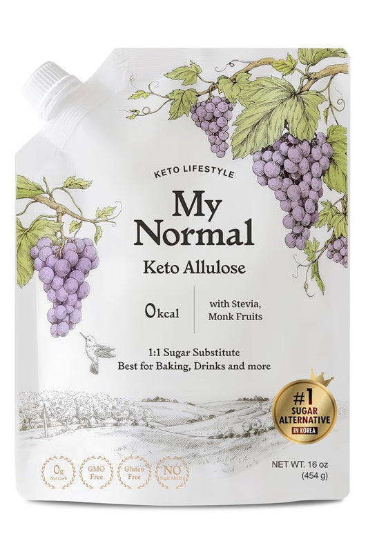 My Normal Keto Powdered Allulose 16oz - Allulose, Monk Fruit & Stevia Blend, 99.8% Allulose, 1:1 Sugar Substitute, Non GMO, Gluten Free, Zero Calorie Sweetener - 0g Net Carb, No Sugar