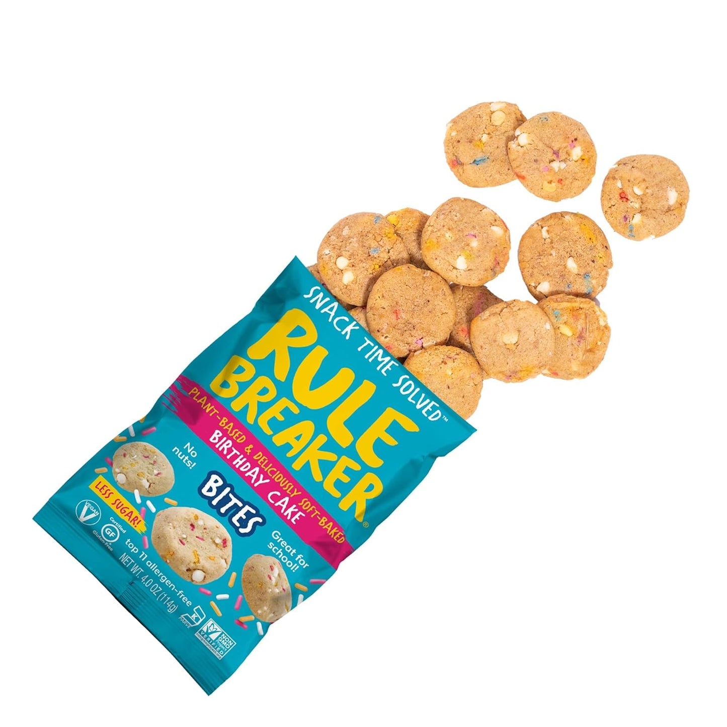 Rule Breaker Vegan & Gluten-Free Cookies | Birthday Cake Bites | Plant-Based, Dairy, Nut, Soy, Allergen Free, Kosher | Soft-Baked School Snacks for Kids and Adults (Pack of 12)