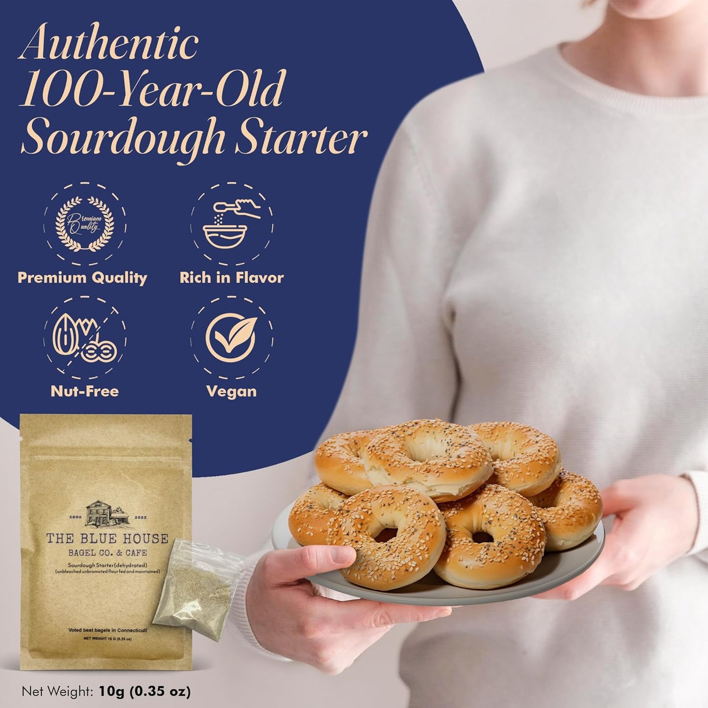 Dehydrated Sourdough Starter – Mama Blue Artisan Sourdough Bread with 137+ Years Italian Heritage | Non-GMO Sourdough Starter Option | Live Culture | Beginner Friendly | Perfect for Bread, Bagels & Pizza Dough | 10g