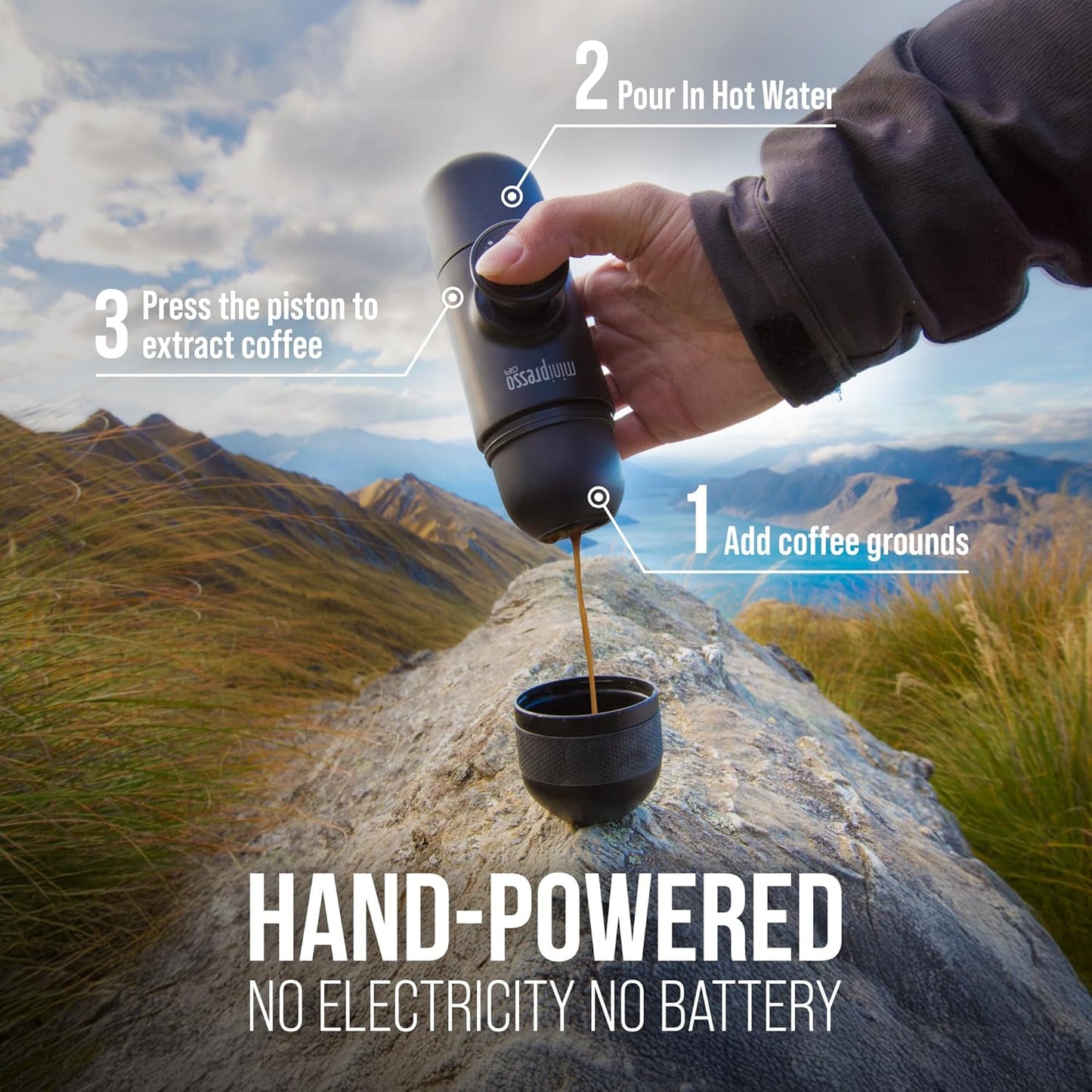 WACACO Minipresso GR, Portable Espresso Machine, Compatible Ground Coffee, Hand Coffee Make, Travel Gadgets, Manually Operated, Perfect for Camping