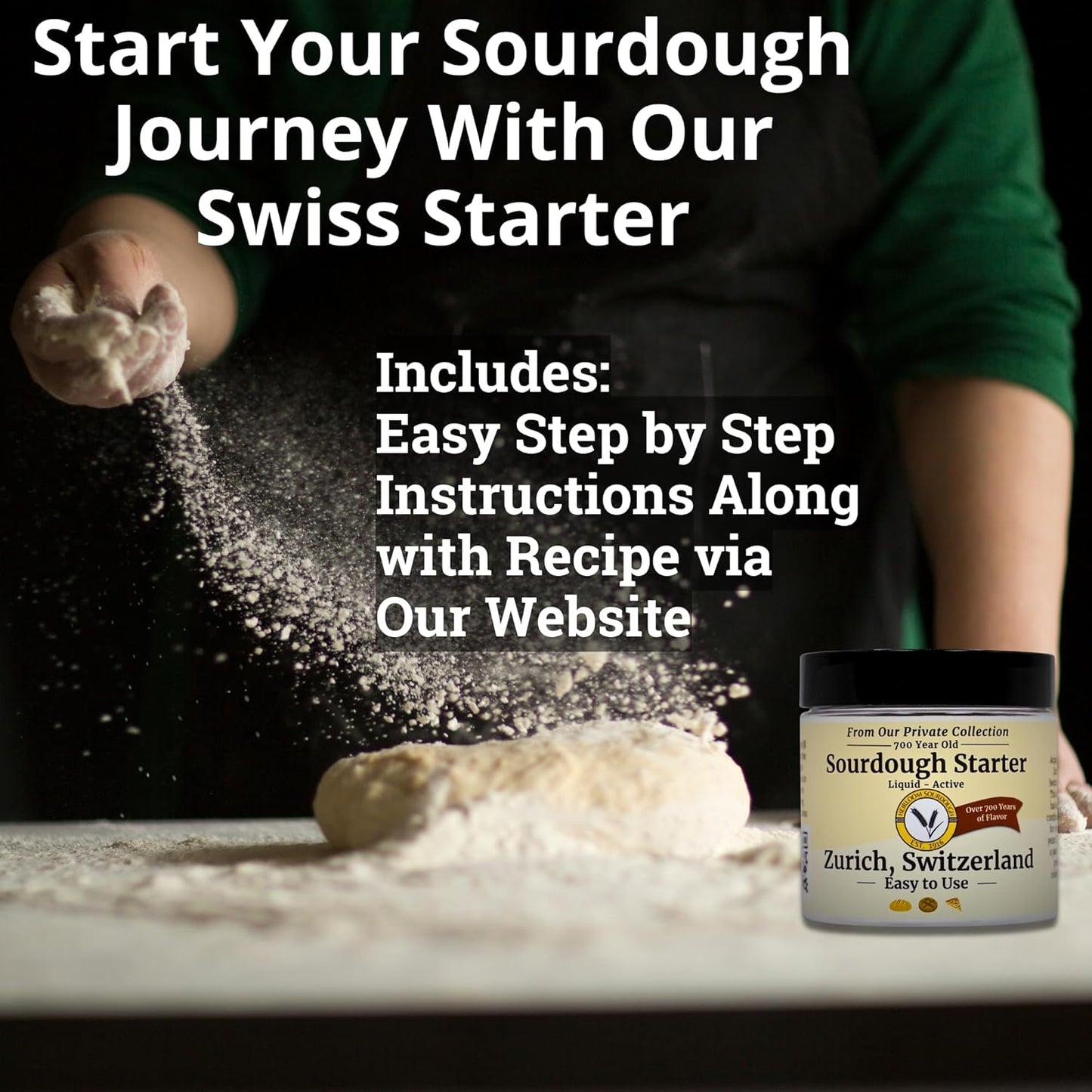 700 Year Old Swiss Sourdough Starter | Heirloom Sourdough's Private Collection | Easy to follow instructions | Includes detailed instructions and recipe |
