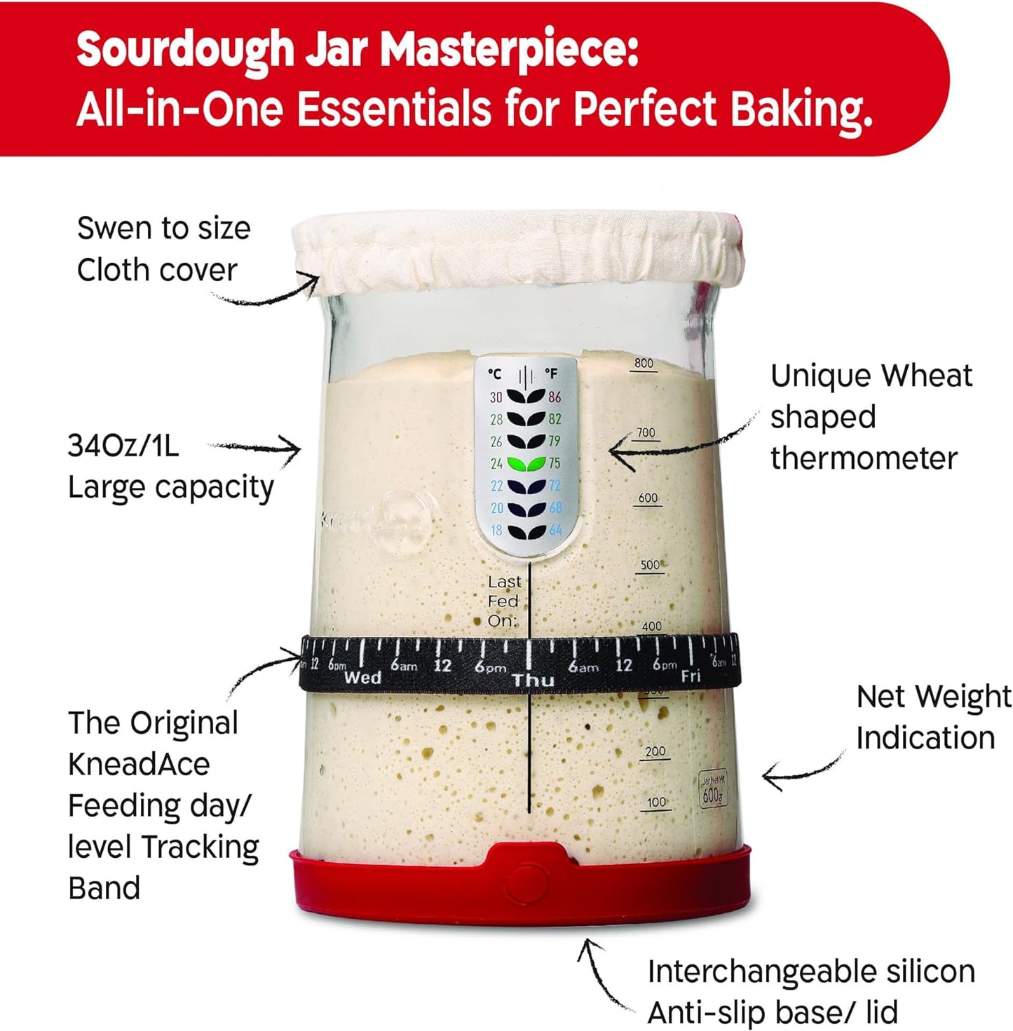 KneadAce Bread Lame & Sourdough Starter 34oz Pro Jar Kit