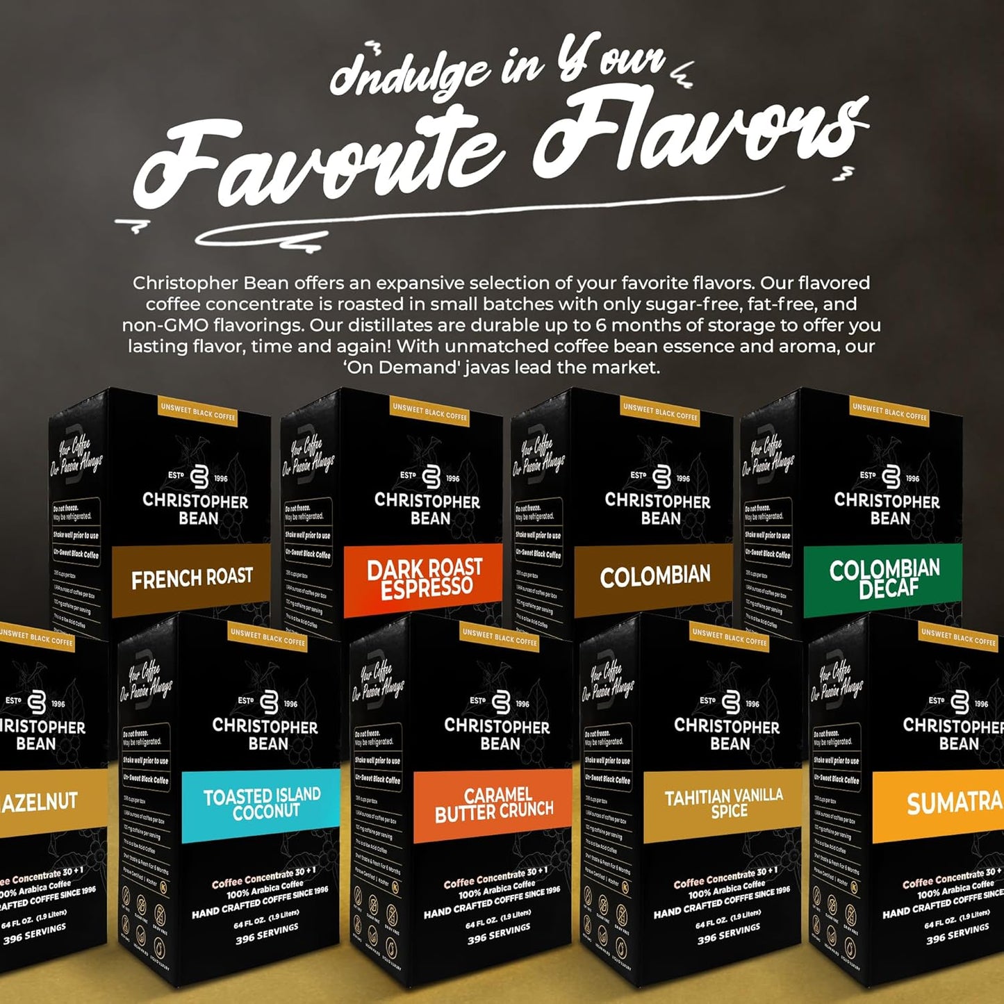 Christopher Bean Coffee - 396 servings, 30 to 1 Blend Bag in Box Liquid Instant Coffee or Cold Brew Coffee Concentrate - Hot or Iced Coffee - Caramel Butter Crunch