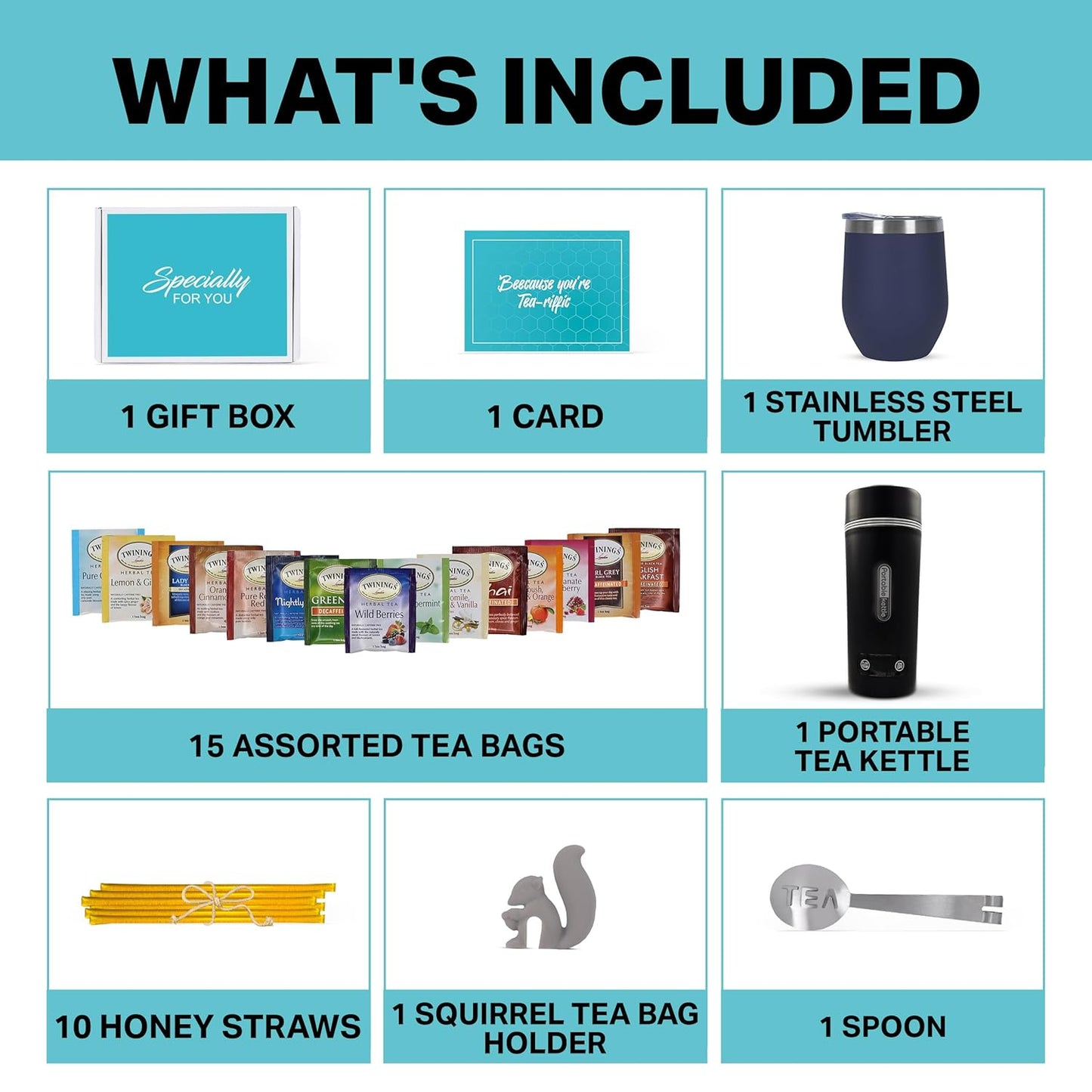 Modern Elegance Tea Set with Portable Kettle – 31-Piece Collection Featuring an Insulated Mug, Decaf Teas, Honey Sticks & Accessories (Decaffeinated)